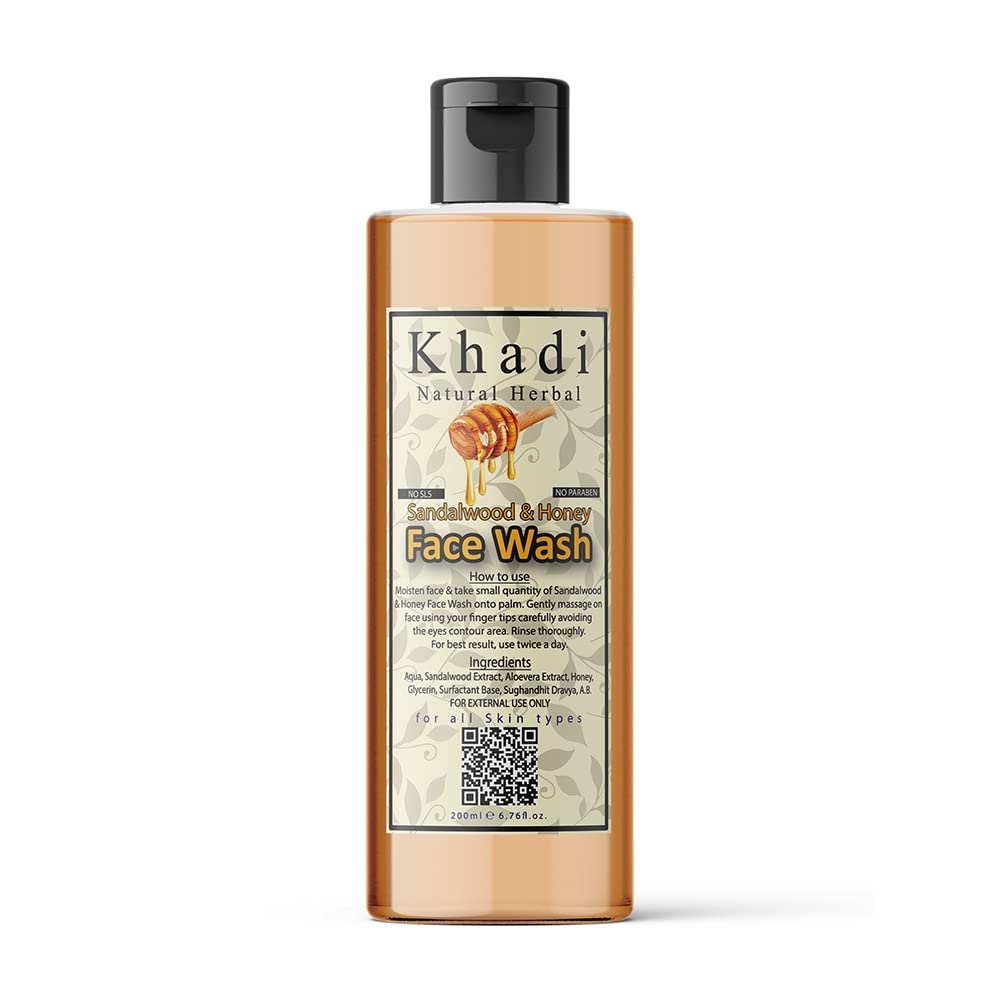 Khadi Natural Herbal Sandalwood & Honey Face Wash for Men & Women - 200ml | Brightening & Cleansing Facial Wash for Glowing Skin | Perfect for Daily Skincare Routine & Acne-Prone Skin
