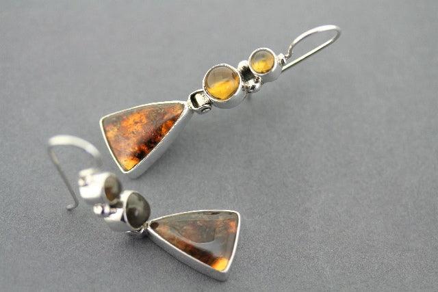 Sterling Silver & Amber Hula Earrings – Handmade Hawaiian Jewelry for Women, Perfect for Beach Parties, Luaus & Tropical Vacations