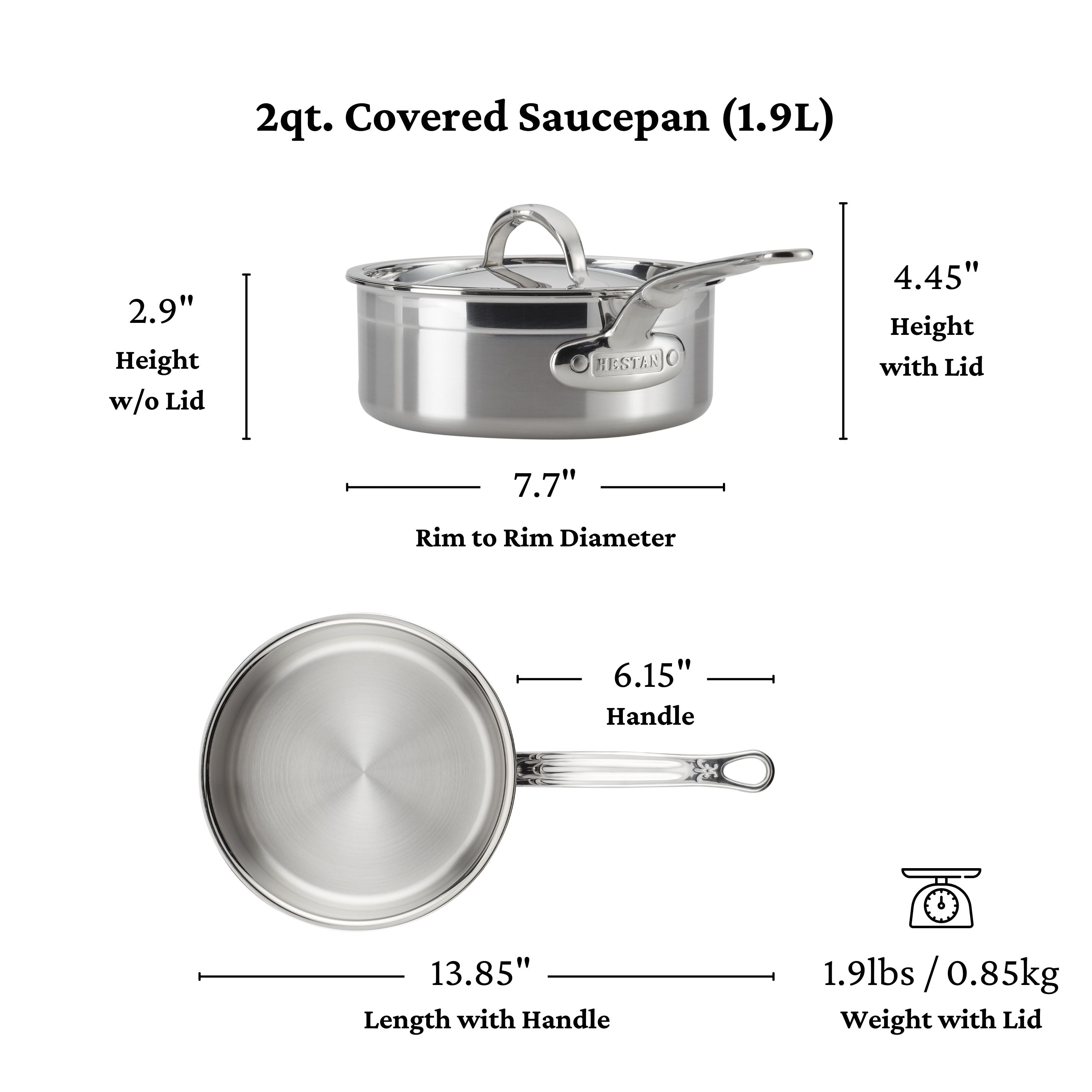 Hestan Probond Nonstick Covered Saucepan - 3.5 Quart Stainless Steel Cookware for Induction, Gas & Electric Stoves - Perfect for Sauces, Soups & Simmering