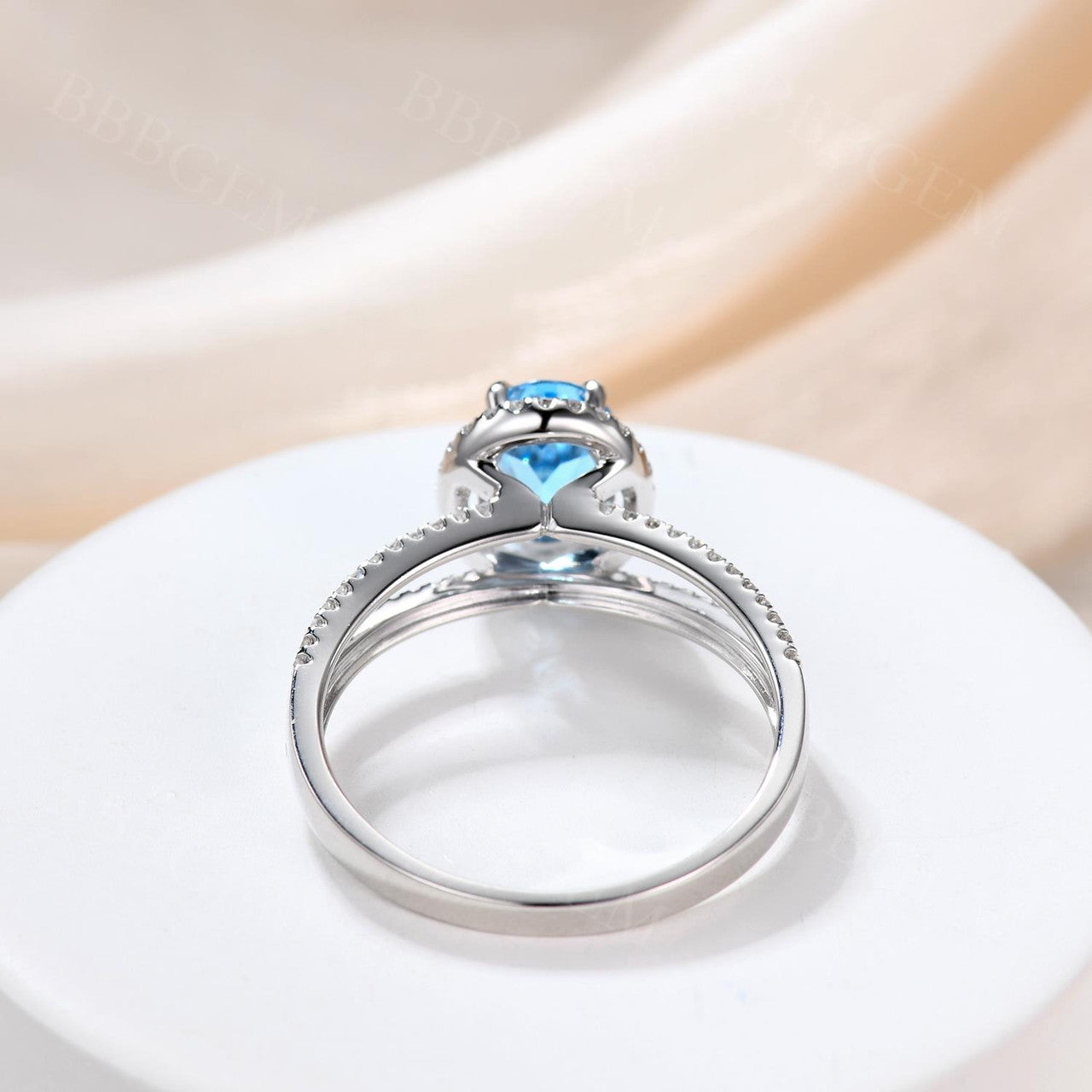 14K White Gold Sky Topaz and Diamond Engagement Ring, 6x8mm Custom Bridal Wedding Promise Ring, Handcrafted Fine Jewelry with Prong Setting - Perfect for Proposals, Anniversaries, and Special Occasions