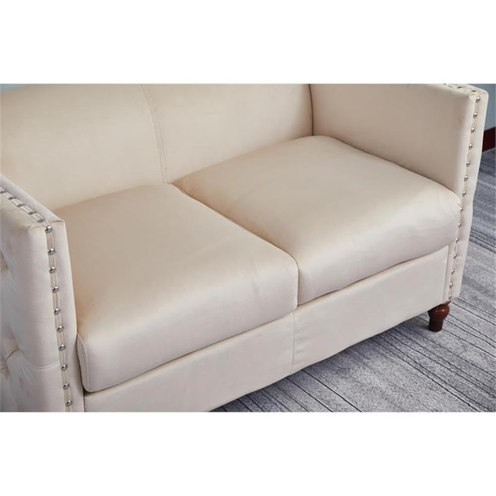Luxury Avin Velvet Nail Head Loveseat Sofa - Beige Upholstered Living Room Furniture for Small Spaces | Perfect for Apartments, Condos & Cozy Home Decor