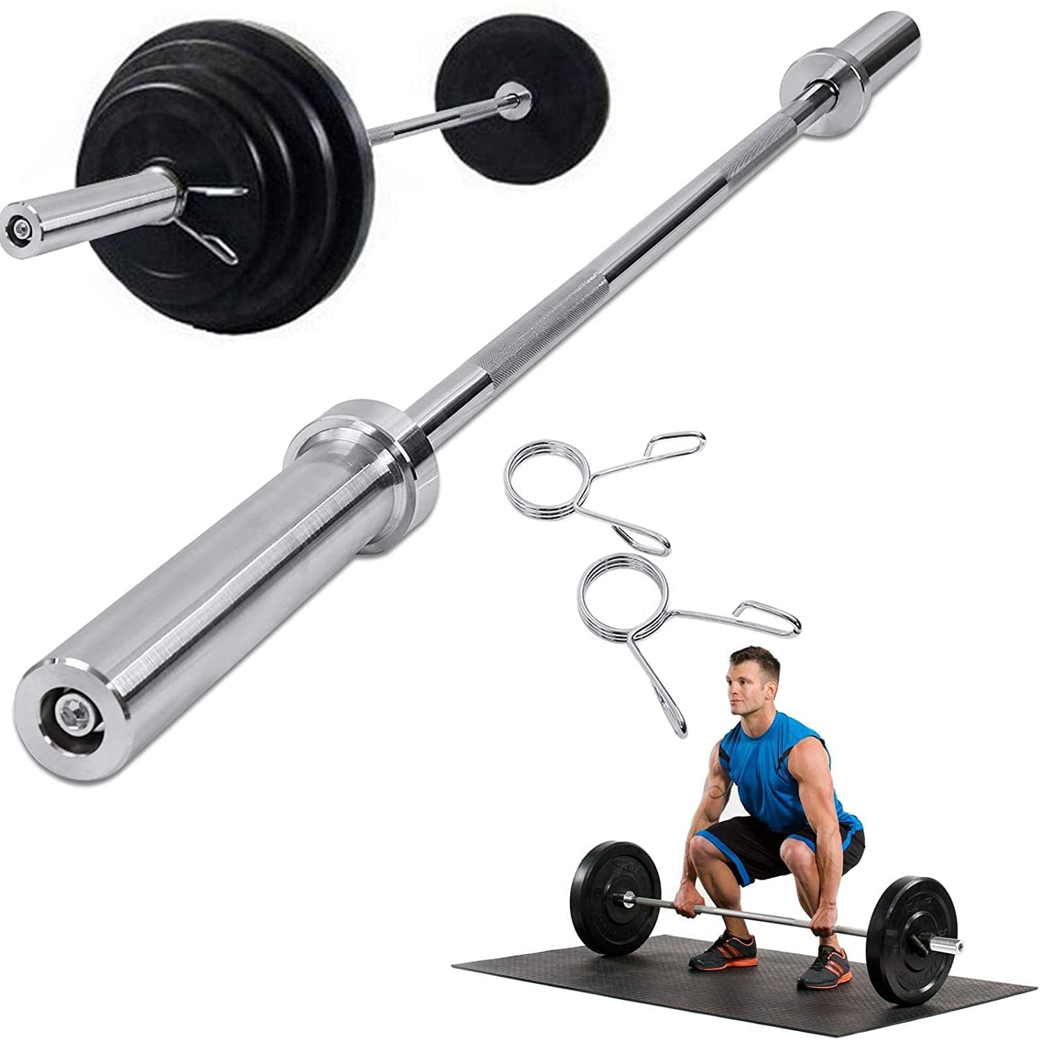 **4/6/7Ft Olympic Weight Barbell Bar - Solid Iron Weightlifting Bar, Straight Bar, Curl Bar, Bench Press Bar with 2 Spring Collars | 2-Inch Weight Bars for Home Gym, Strength Training & Powerlifting (Ideal for Deadlifts, Squats, and Bench Press)**