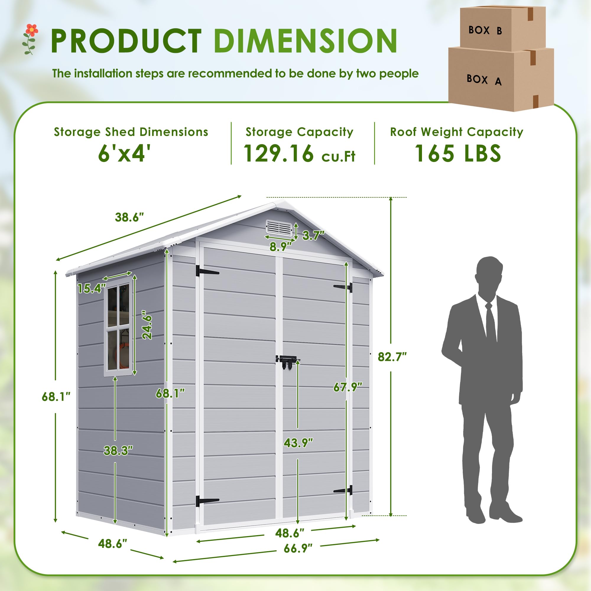 JUMMICO 6x4 FT Outdoor Storage Shed - Durable Resin Garden Shed with Floor & Lockable Door - Weatherproof Plastic Tool Shed for Patio, Backyard, Lawn & Garage Organization (Perfect for Storing Gardening Tools, Lawn Equipment & Seasonal Items)