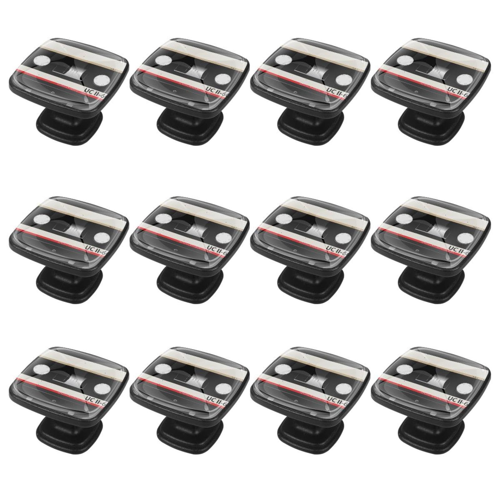 12Pcs Cabinet Handles & Drawer Knobs - Vintage Audio Cassette Design for Dressers, Cabinets & Furniture - Perfect for Home, Office & DIY Projects