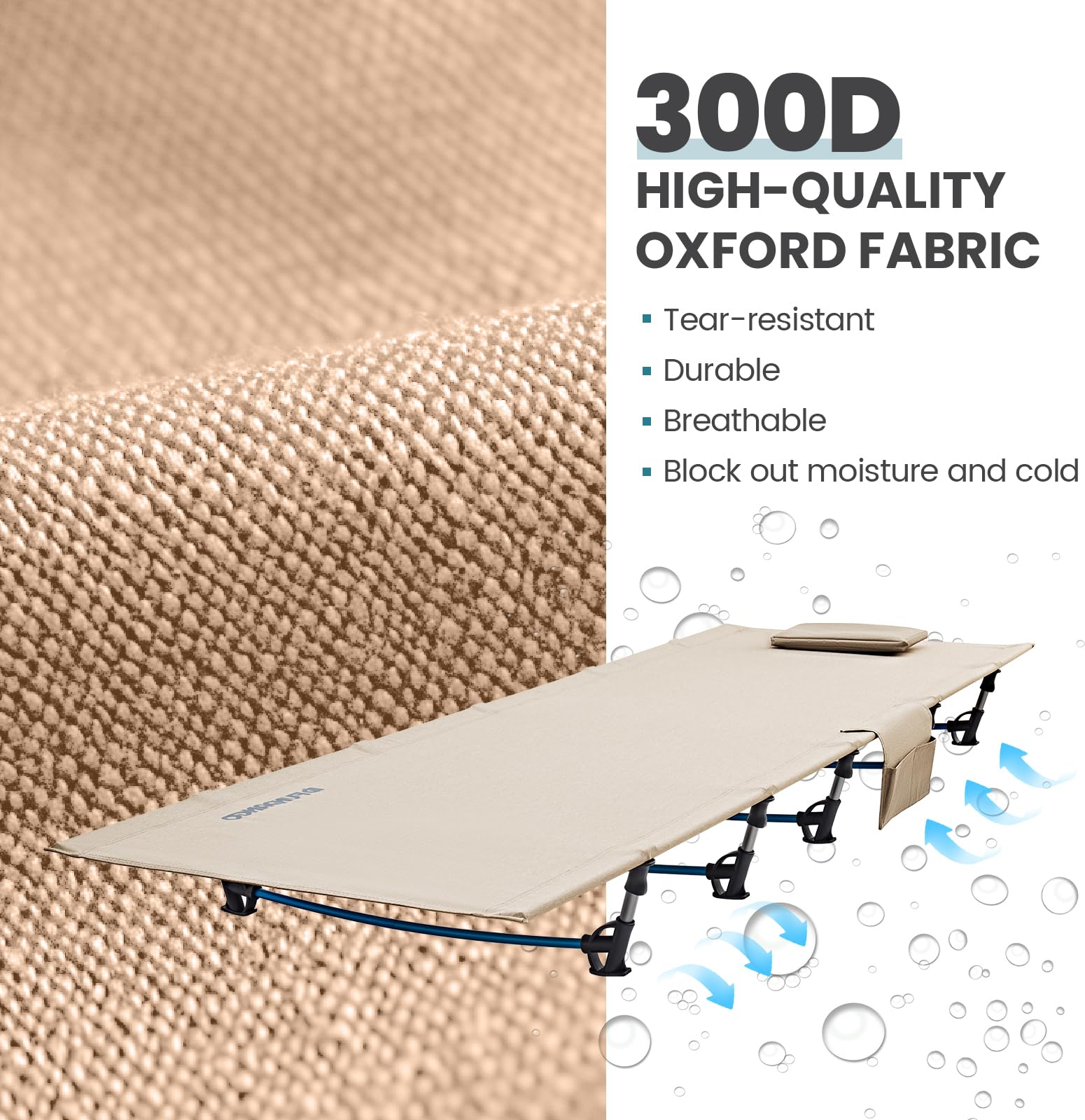 Ultralight Folding Camping Cot for Adults - Extra Long Portable Backpacking Bed for Hiking, Travel & Home Use - Durable Beige Outdoor Cot for Camping, Mountaineering and Emergency Preparedness