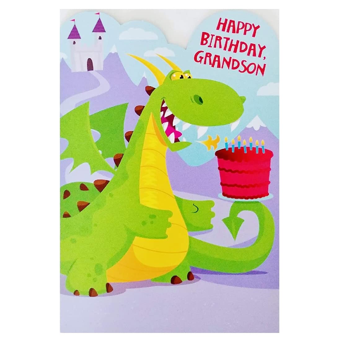 Happy Birthday Grandson Greeting Card - Dragon & Castle Fairy Tale Design - The Adventures Have Only Begun - Perfect for Kids Birthday, Grandparents Gift & Special Occasions