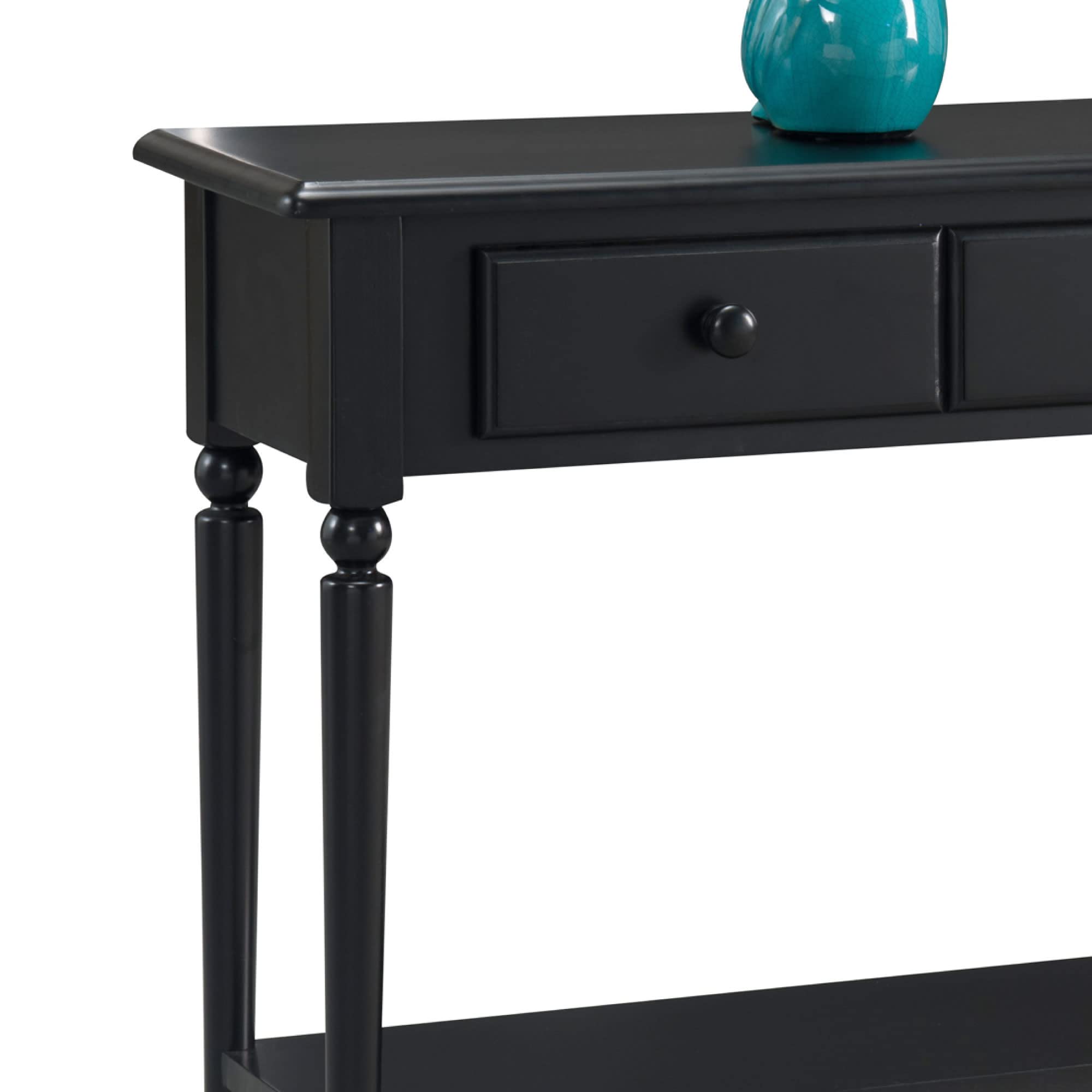 Leick Home Coastal Solid Wood Hall Console Table with Drawer Storage - Swan Black | Entryway Table, Living Room Sofa Table & Small Space Furniture | Perfect for Foyers, Hallways & Apartment Decor