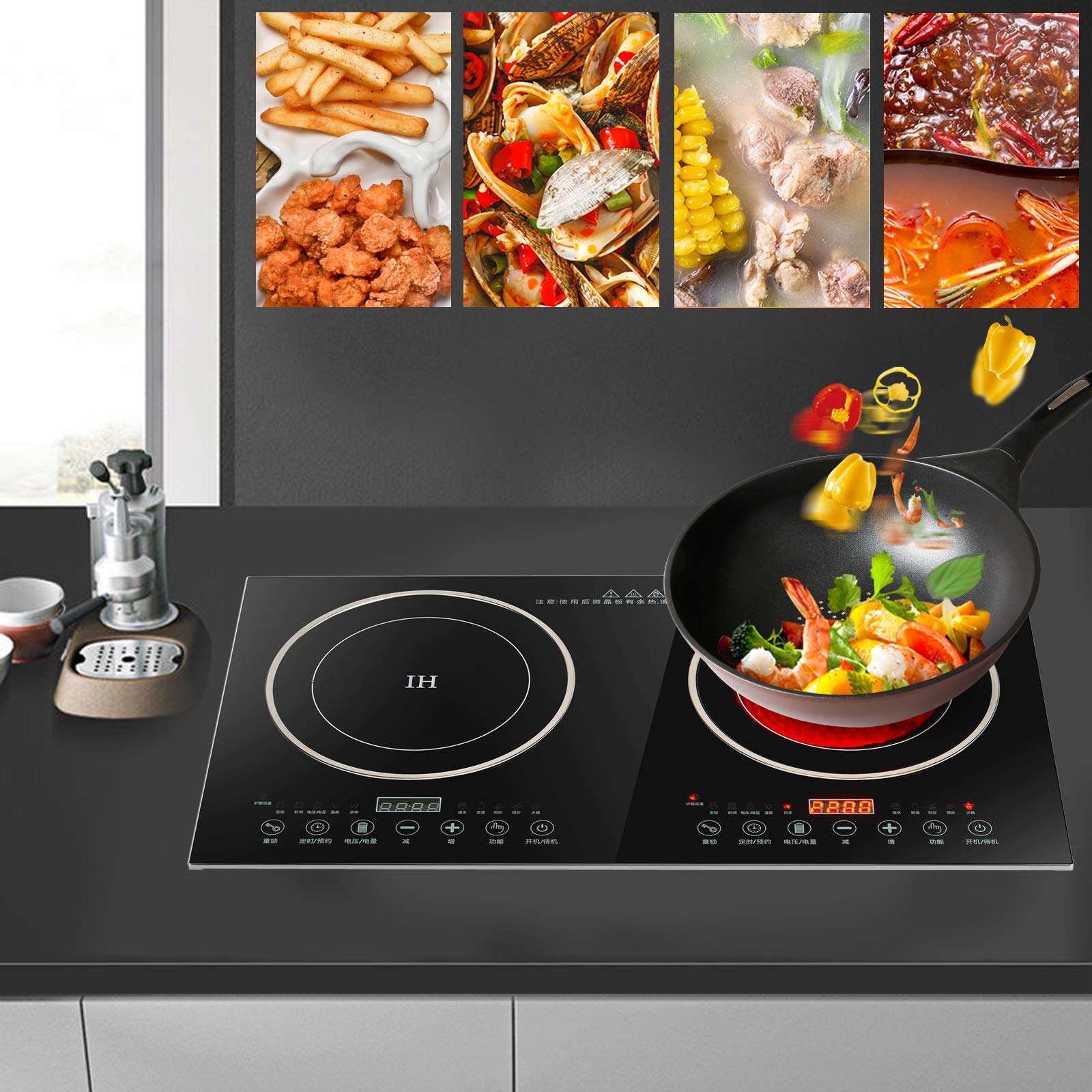 TFCFL Dual Burner Induction Cooktop - 8 Power Levels, 1200W & 1400W, 110V Electric Stove for Home & Kitchen | Perfect for Boiling, Frying, Simmering & Family Cooking