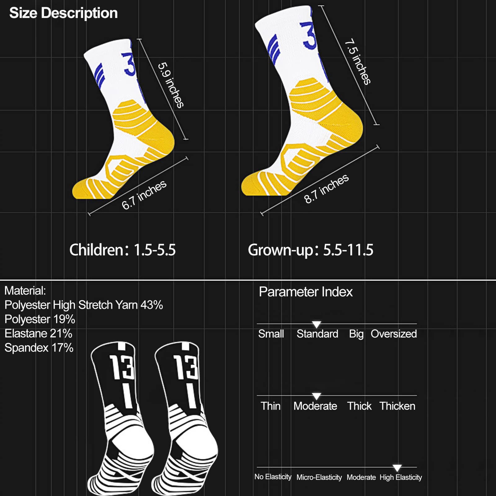 Basketball Socks for Men & Boys - 2 Pairs Team Sports Socks for Game & Training