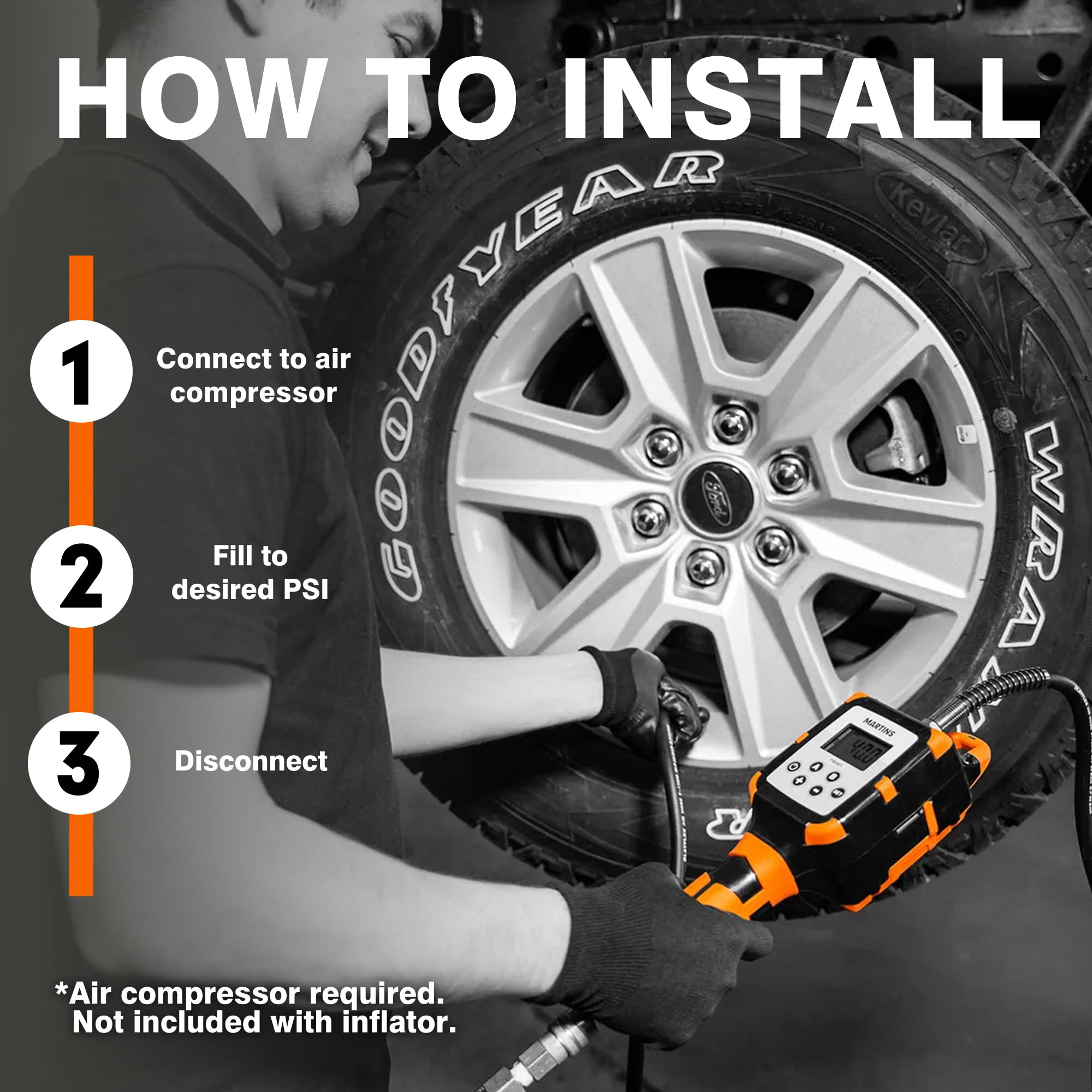 Martins Industries Flatematic Handheld Automatic Tire Inflator - 12V Portable Air Compressor for Cars, Bikes & Motorcycles - Up to 174 PSI with Auto Shutoff - Rechargeable Lithium-ion Battery - Perfect for Road Trips, Emergency Flat Tires & Garage Use