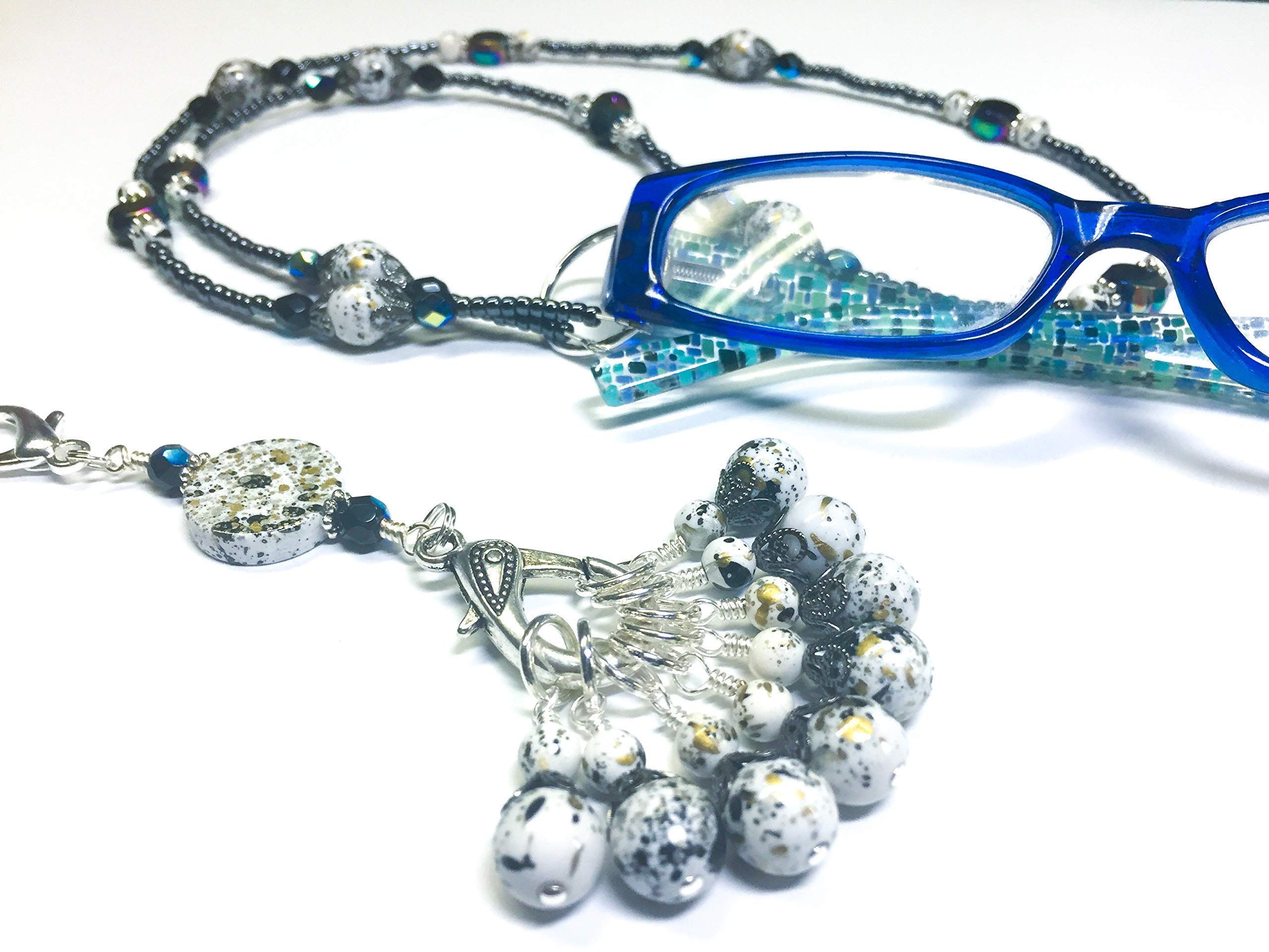 Speckled Knitting Marker Necklace with 8 Snag-Free Stitch Markers - Perfect Gift for Knitters & Crocheters - Use for Yarn Projects, DIY Crafts & Handmade Jewelry