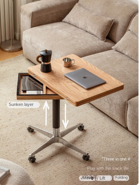 Solid Oak Wood Lift-Top Modern Coffee Table - Adjustable Height for Living Room, Home Office, and Small Spaces