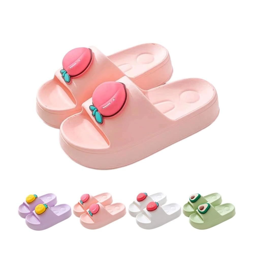 Women's Strawberry Print Cute Preppy Slippers - Anti-Slip Open Toe Soft Indoor/Outdoor Sandals for Home, Shower & Lounge | Perfect for College Dorm, Beach House & Cozy Nights