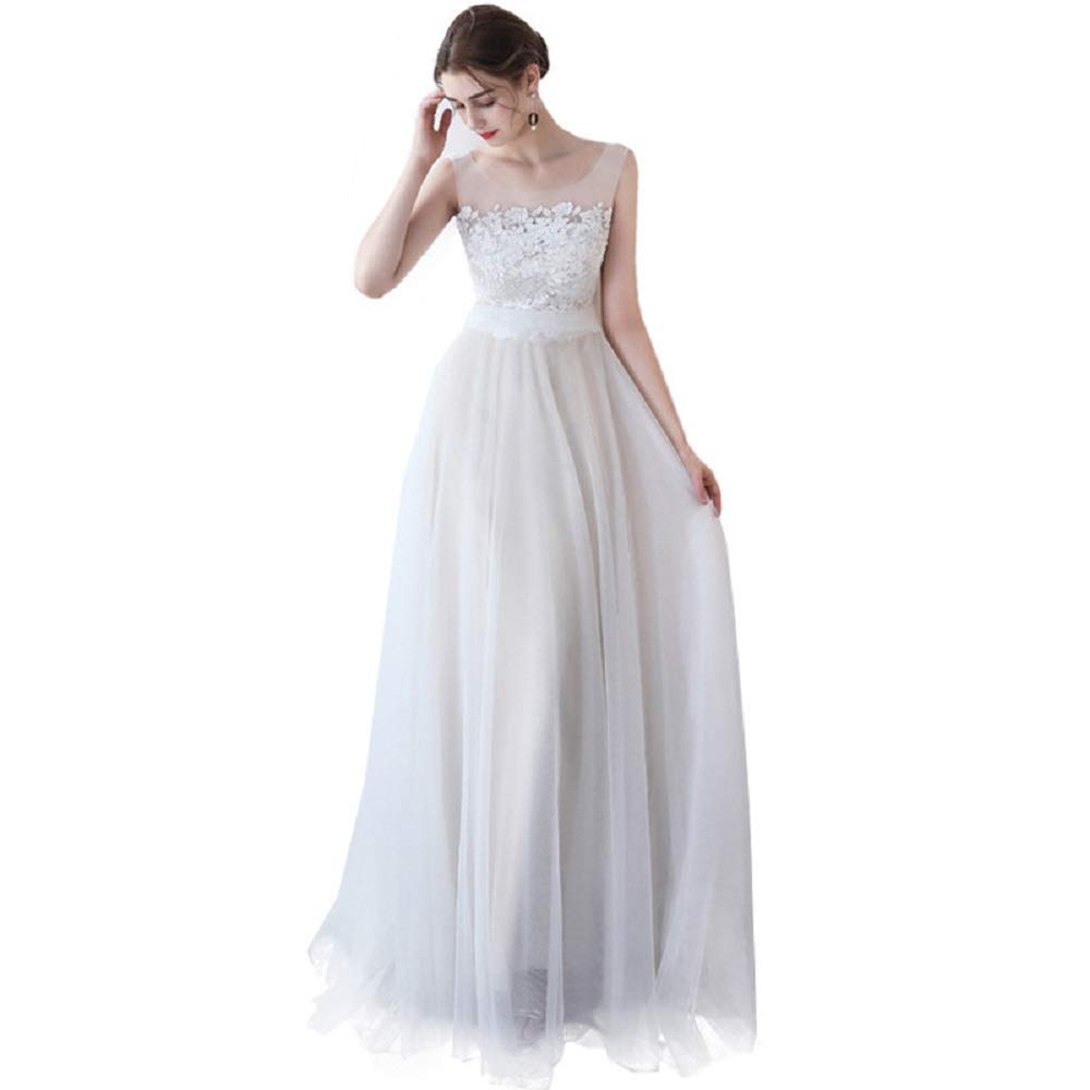 Acecare Women's Elegant White Lace Evening Dress Long Sleeve Slim Fit Formal Gown for Banquet, Host, Party & Special Occasions
