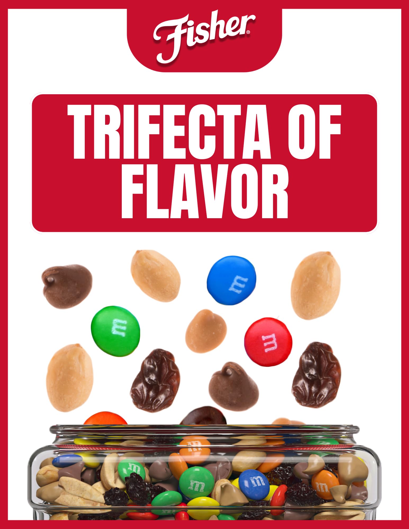 Fisher Snack Indulgent Trail Mix - 38oz Bulk Snacks with Peanuts, Milk Chocolate Candies, Raisins & Peanut Butter Chips | High Protein Energy Snack for Hiking, Camping, Office & Road Trips