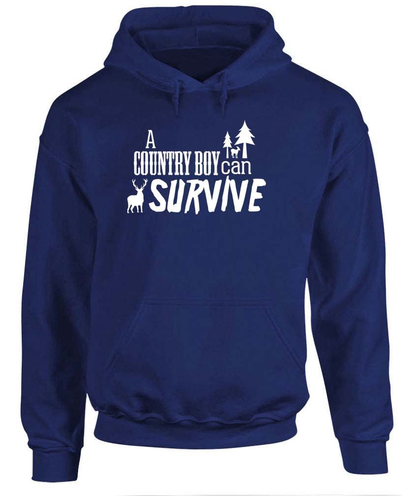 Country Boy Can Survive Fleece Pullover Hoodie - Warm Winter Outdoor Hooded Sweatshirt for Men, Camping, Hiking & Casual Wear