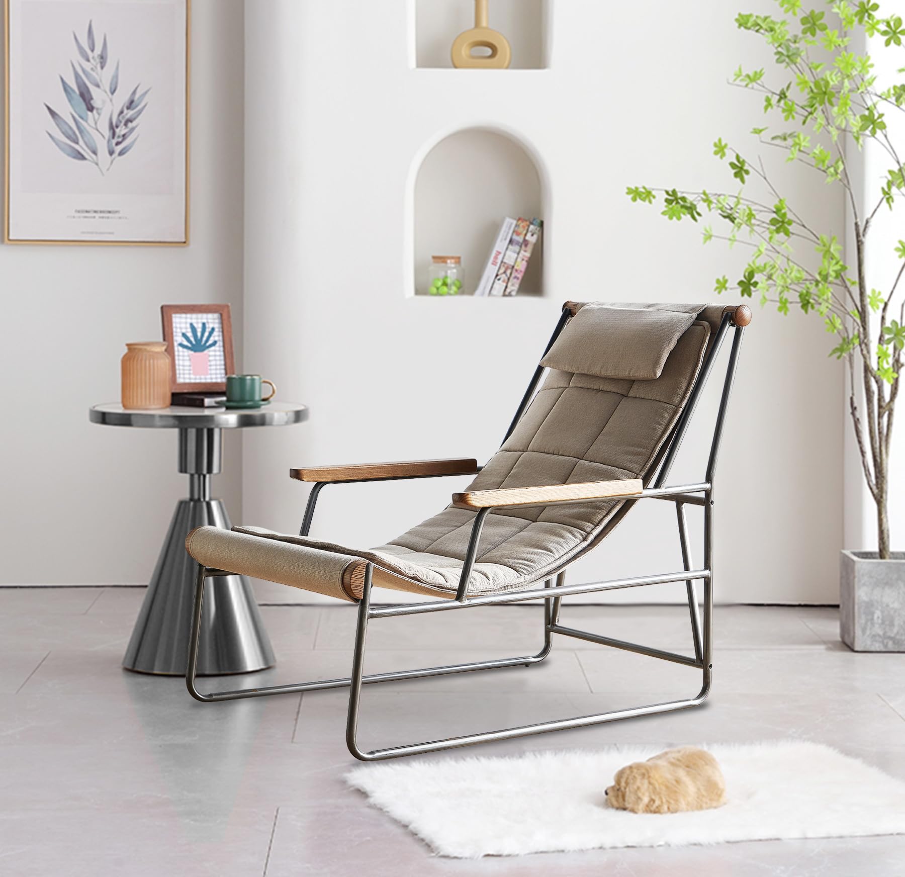 Modern Oversized Lounge Chair with Iron Frame - Reclining Patio Chair for Indoor & Outdoor Use - Perfect for Backyard, Poolside, Living Room & Balcony Relaxation