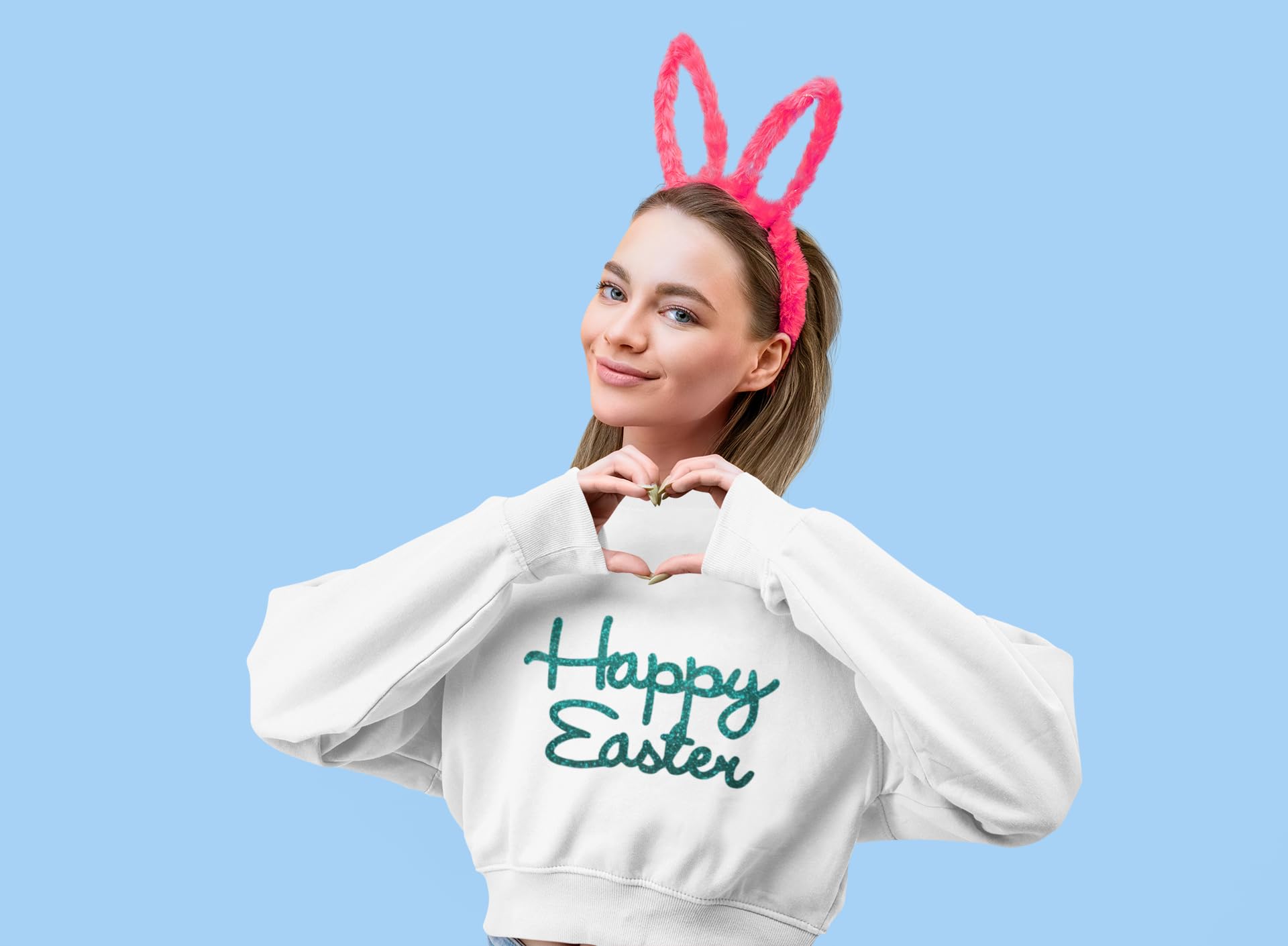 Happy Easter Iron On Decal - Easter Shirt Decal with Blue Glitter - Heat Transfer Patch for DIY Easter Gifts & Applique - Perfect for T-Shirts, Tote Bags & Easter Decorations