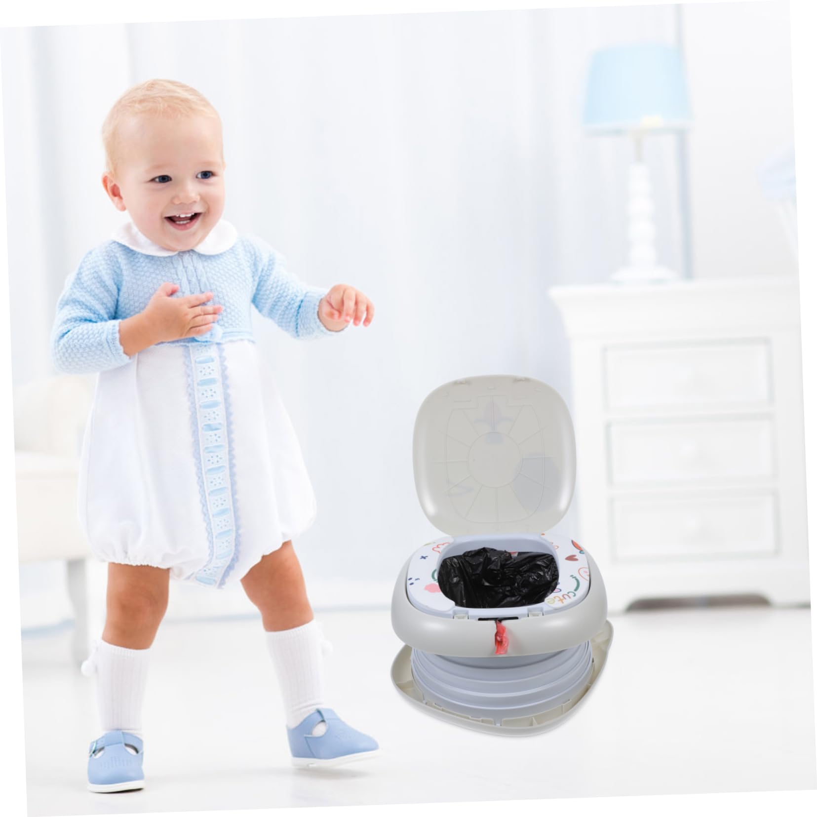 GREENADSCAPE Foldable Portable Potty for Kids - Light Grey Plastic Travel Toilet for Toddlers | Perfect for Camping, Road Trips & Outdoor Activities