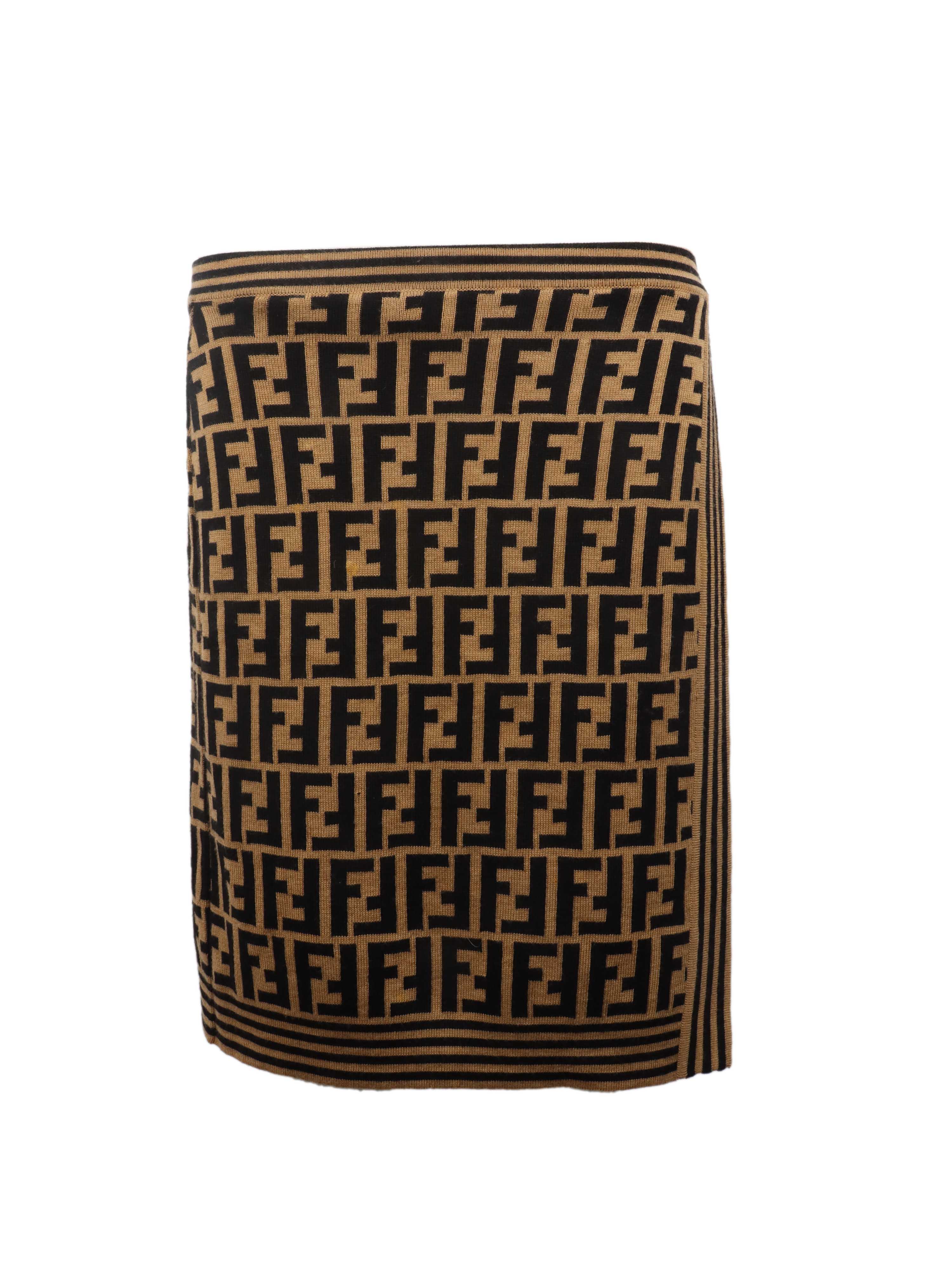 Fendi Zucca Vintage Wool Skirt for Women | Retro High Waist Pleated Mini Skirt | Perfect for Fall Winter Outfits, Office Wear & Casual Chic Style