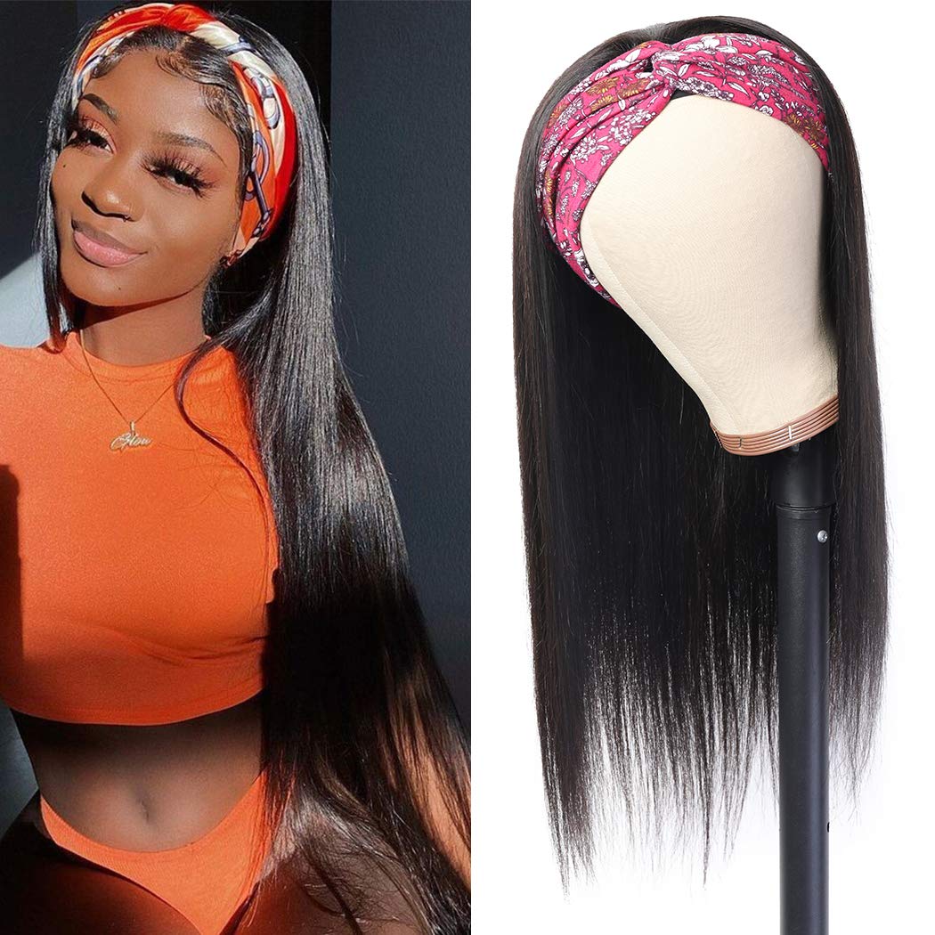 Peruvian Straight Headband Wig for Women - 24 Inch Glueless Human Hair Wig with Full Machine Made Construction - Perfect for Daily Use, Parties & Weddings | Natural Look & Comfortable Wear