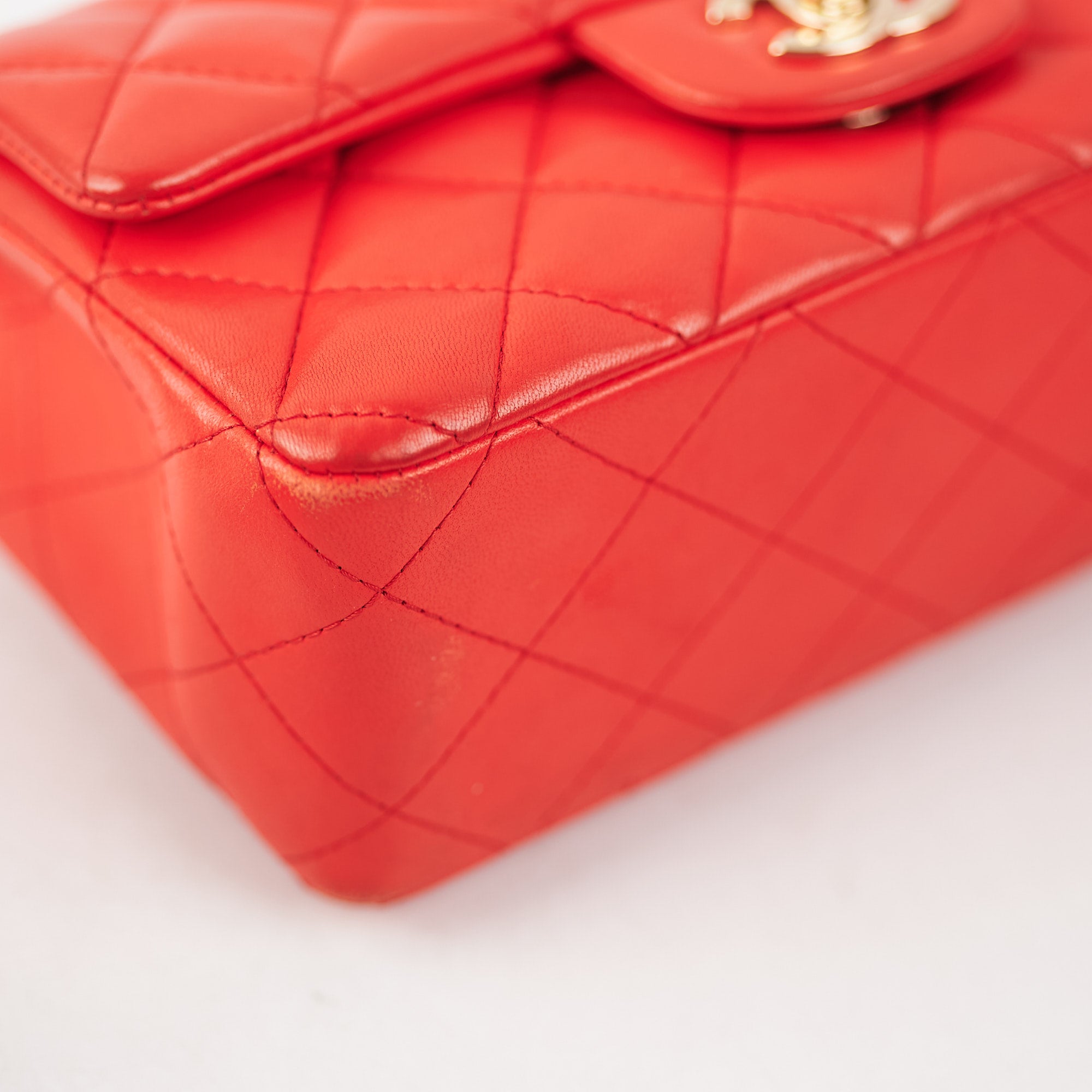 Chanel Quilted Mini Rectangular Flap Bag in Red with Orange Undertone - Luxury Crossbody Purse for Women, Perfect for Date Night & Evening Events