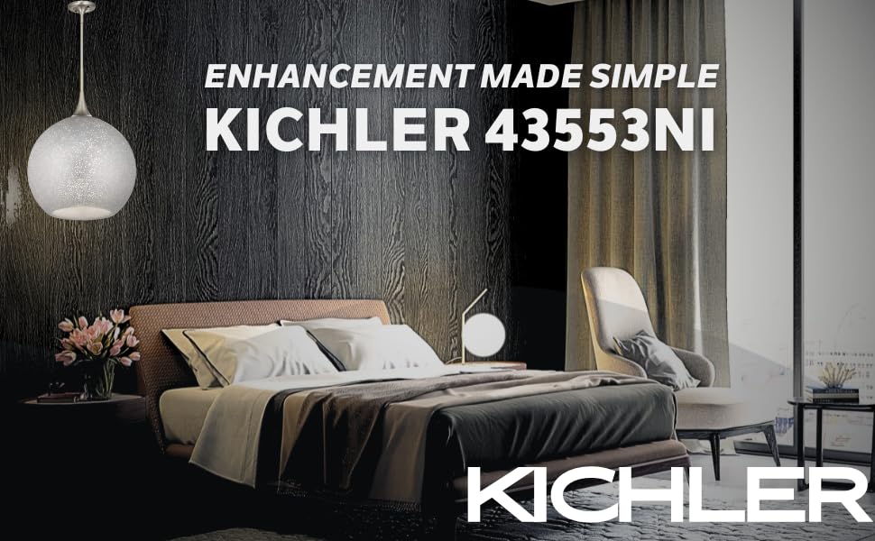 Kichler 43553NI Modern One Light Pendant - Sleek Single Bulb Hanging Fixture for Kitchen Island, Dining Room & Entryway Lighting