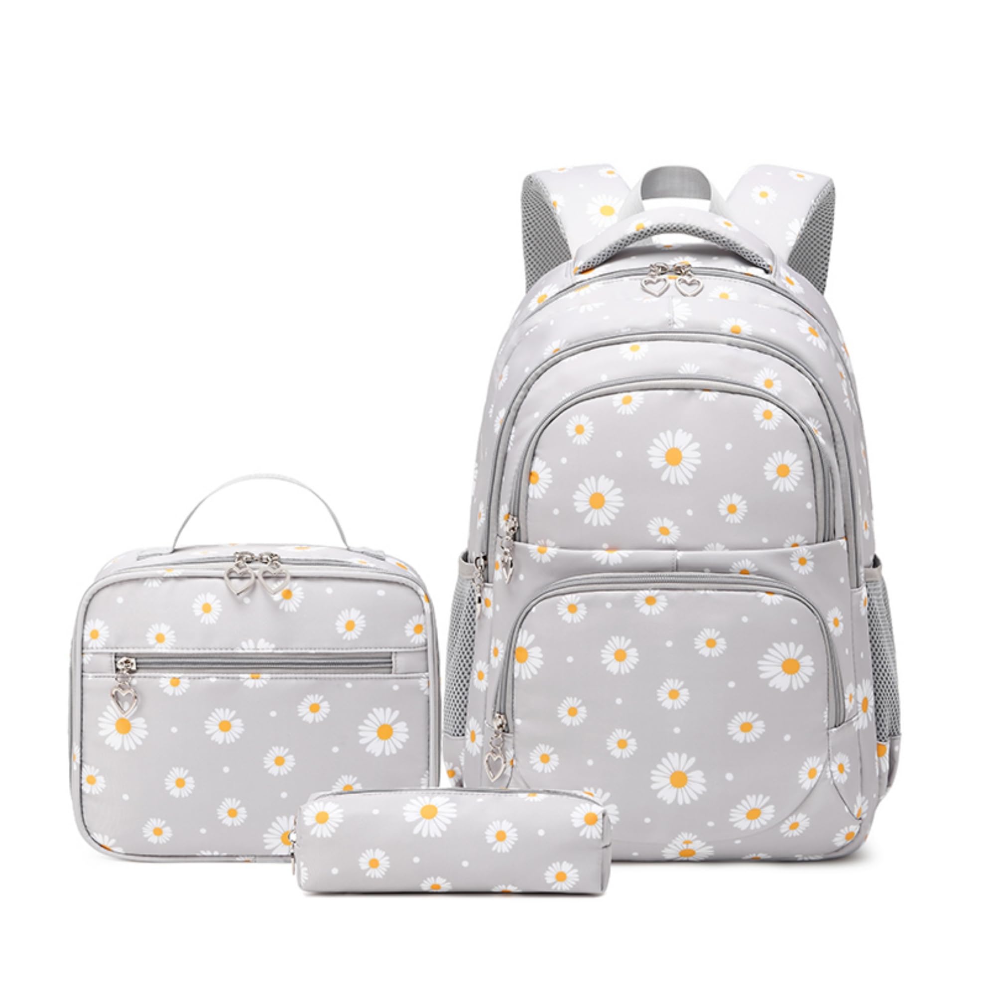 ZHANAO Girls' Backpack Set - 3-Piece Floral Daisy School Bag with Lunch Box for Teens & Kids | Perfect for School, Travel & Daily Use
