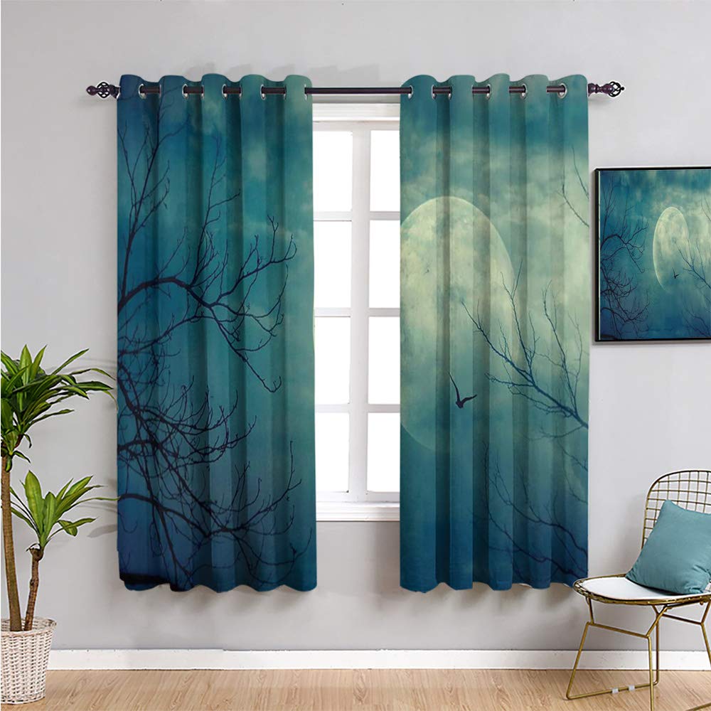 QIAOQIAOLO Halloween Horror House Decor - 84 Inch Insulated Blackout Curtain with Full Moon & Dead Tree Design for Haunted Forest Theme, Privacy Protection (108x84 Inch) - Perfect for Halloween Parties, Haunted Houses & Gothic Home Decor