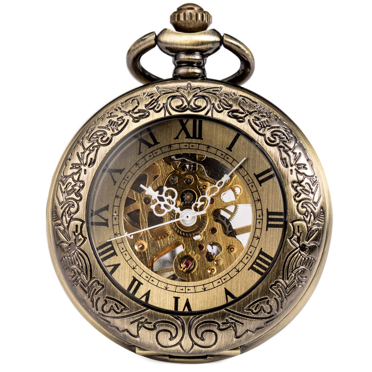 Vintage Skeleton Mechanical Pocket Watch for Men with Chain - Classic Steampunk Style Gift for Collectors & Special Occasions