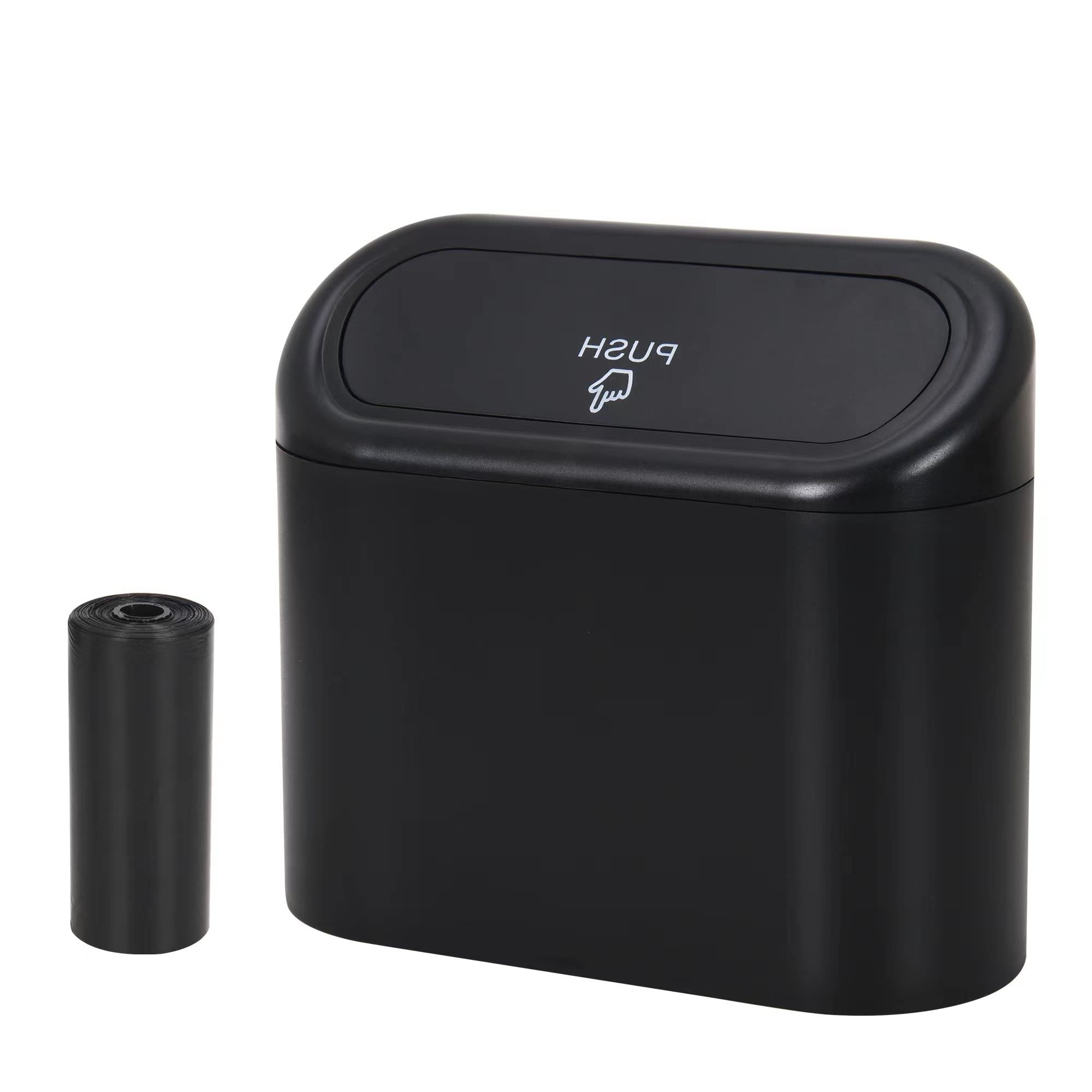 Portable Hanging Mini Car Trash Can with Lid - Waterproof Odorless Wastebasket for Car, Office & Home - Small Plastic Desktop Garbage Bin (Black, 1 Pack) - Perfect for Road Trips, Work Desks & Bathroom Organization