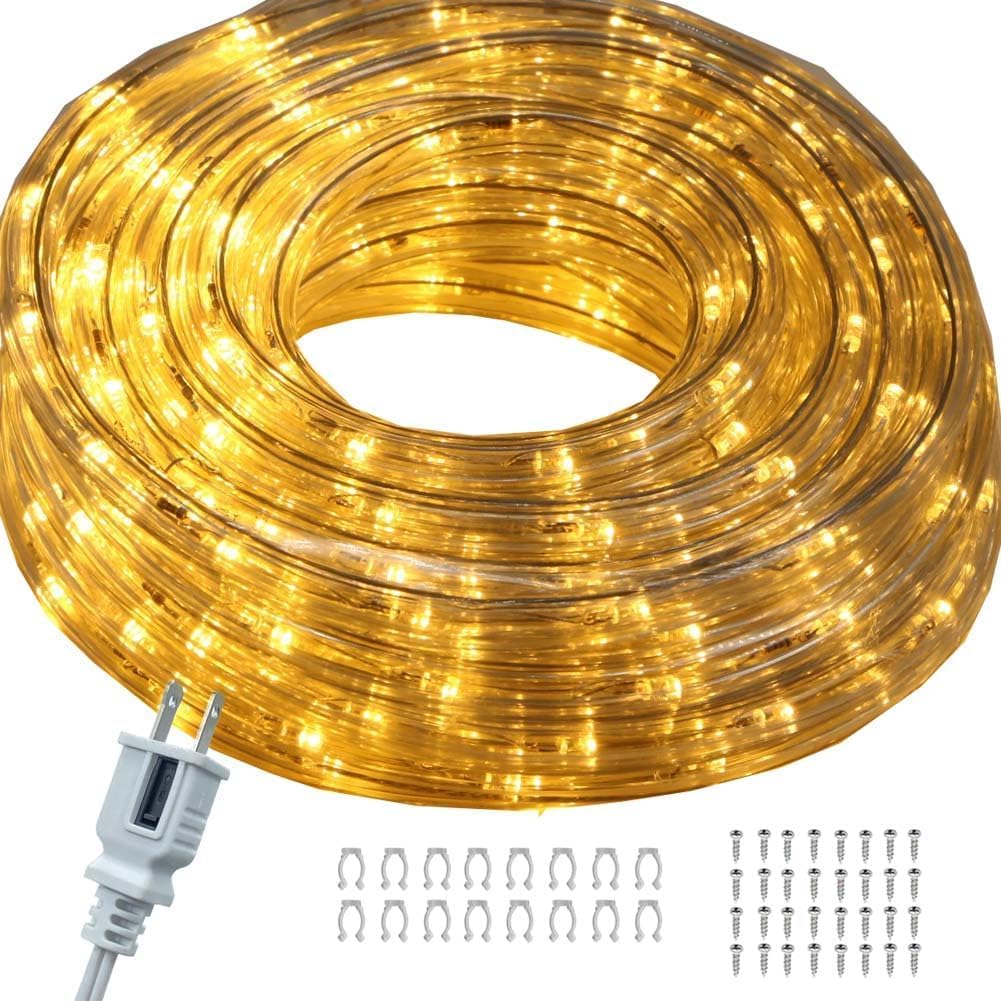 26FT Warm White LED Rope Lights - Indoor/Outdoor Waterproof String Lights with Connector for Bedroom, Garden, Deck, Christmas, Party & Holiday Decorations - Perfect for Home, Patio and Special Events Lighting