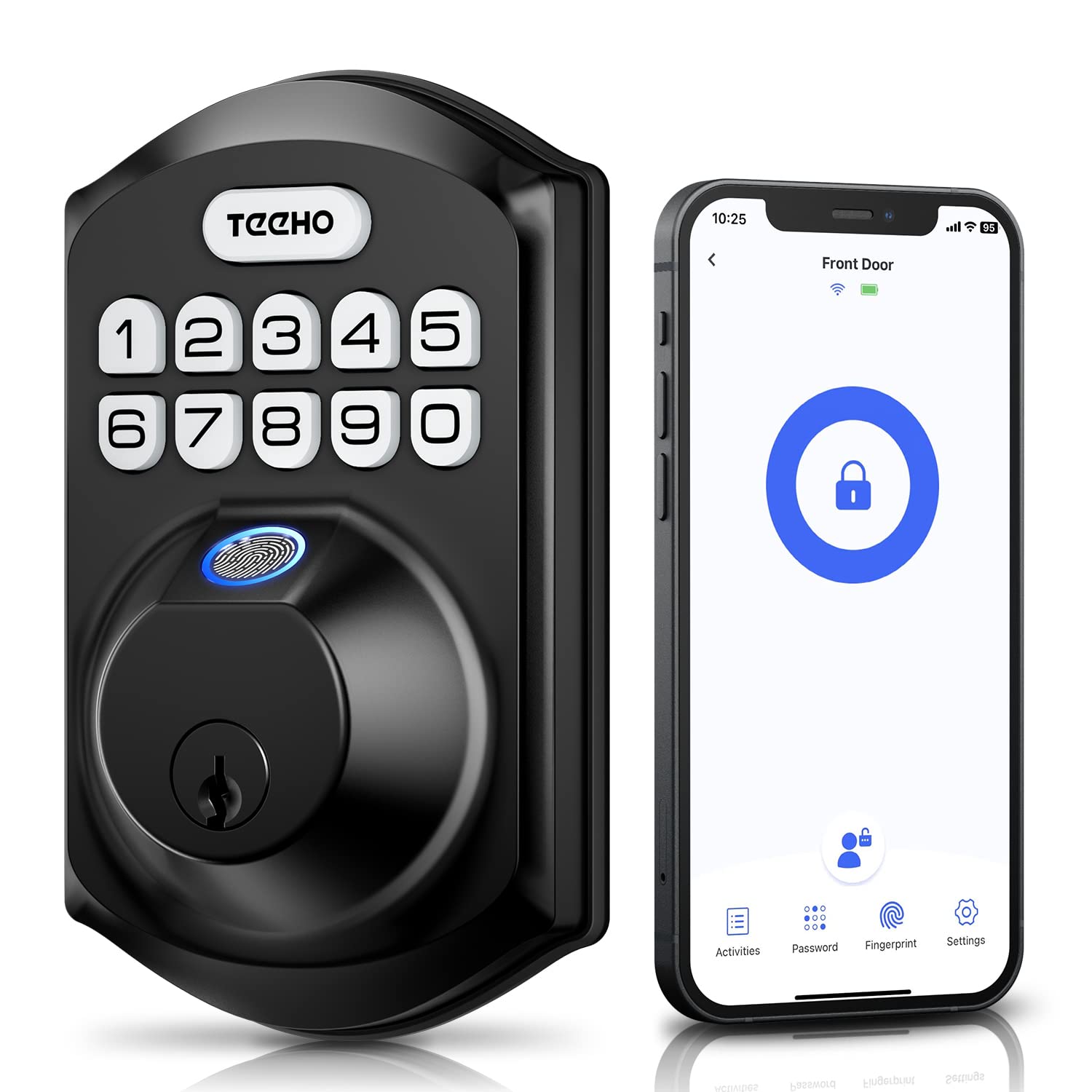 TEEHO TE002W Smart Fingerprint Door Lock - WiFi Enabled Keyless Entry Deadbolt, Easy Installation, BHMA Certified, Matte Black | Secure Your Home & Office with Advanced Biometric Technology