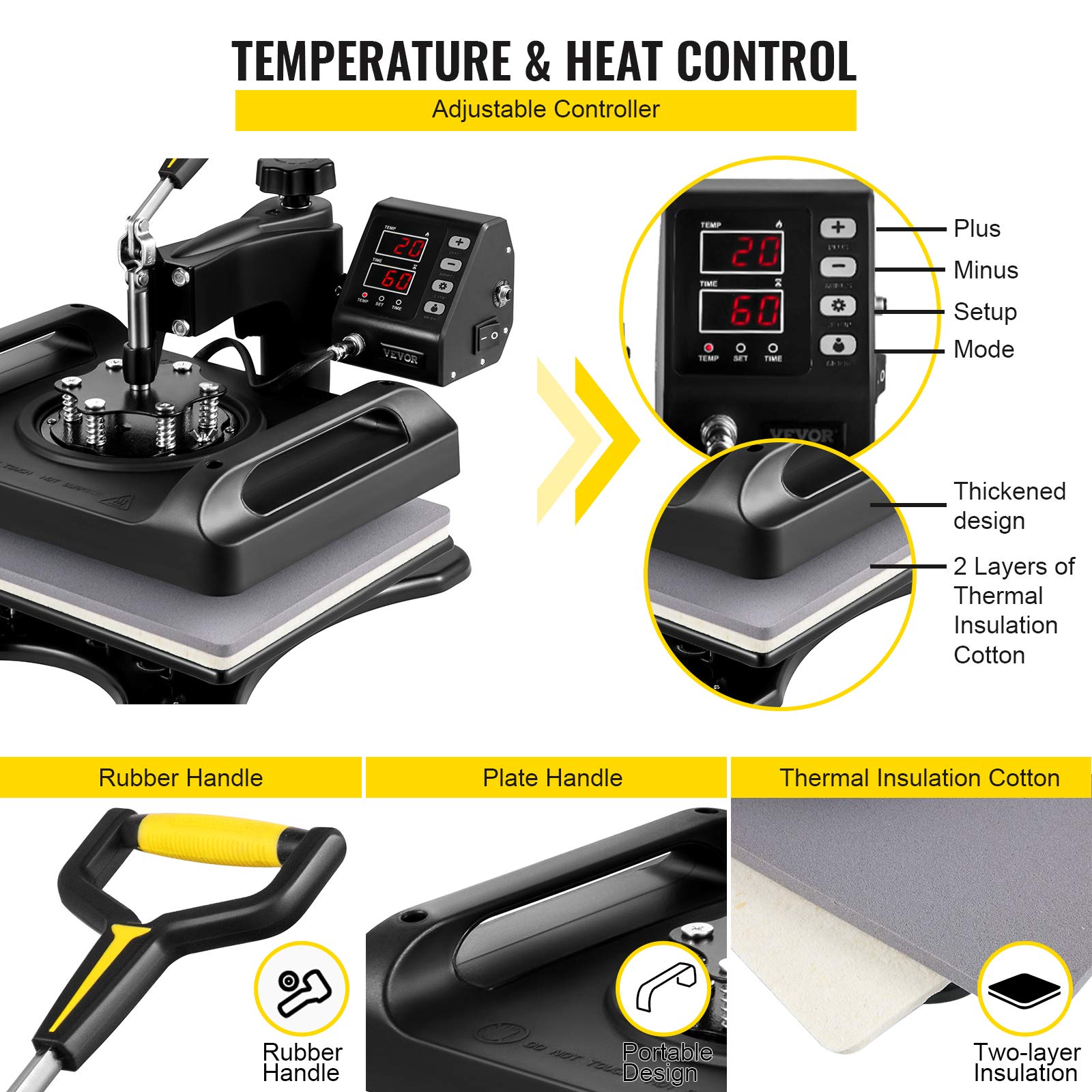 VEVOR 8-in-1 Digital Heat Press Machine 12x15 Inch with 360° Swing Away - Professional T-Shirt, Hat, Mug & Plate Sublimation Transfer Press for DIY Crafts & Small Business (Black) | Perfect for Custom Apparel, Promotional Items & Personalized Gifts