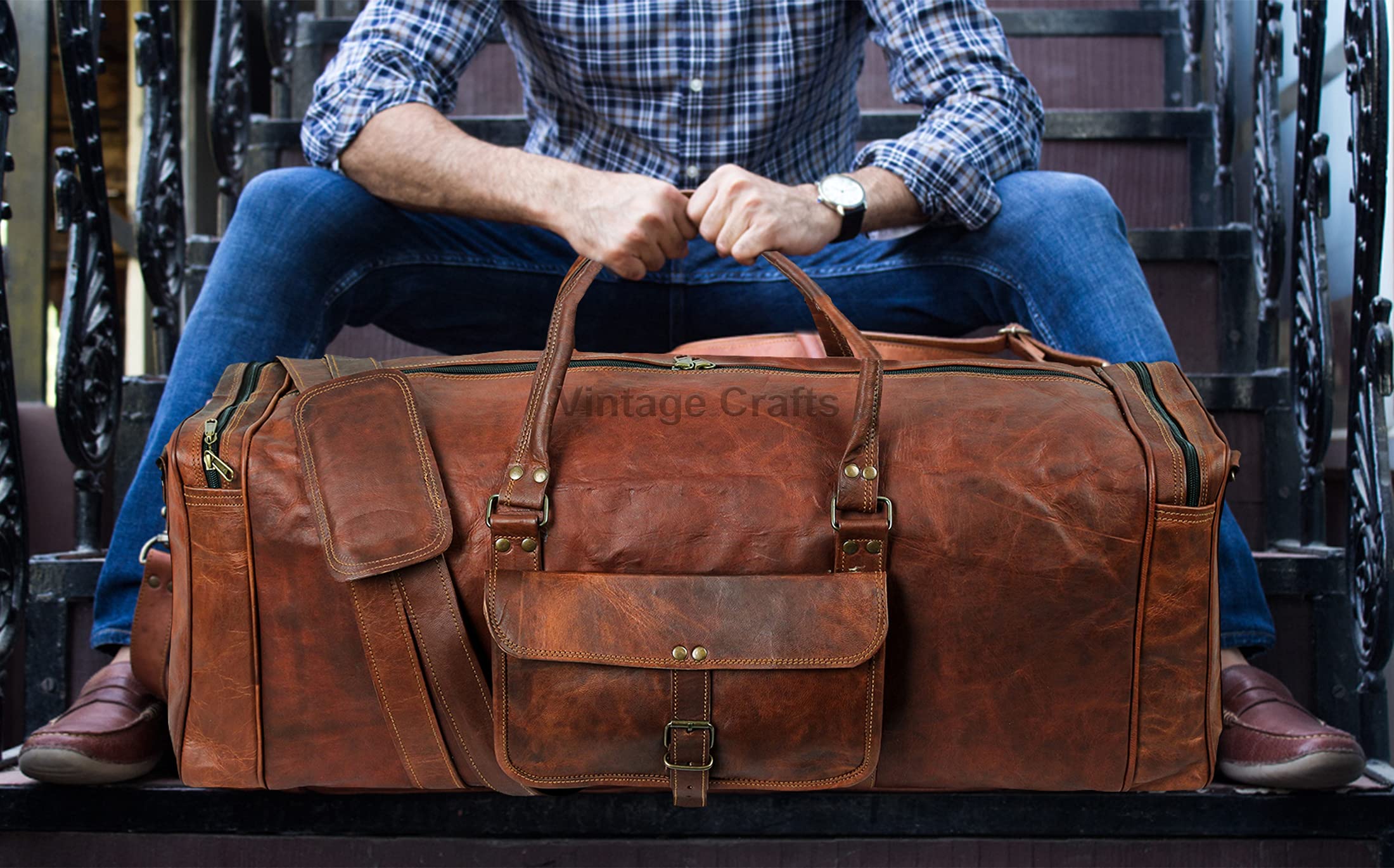 Premium 32 Inch Large Leather Duffel Bag for Travel, Gym & Weekender - Single Pocket Carry-On Tote for Men & Women | Ideal for Business Trips, Sports Gear & Overnight Stays