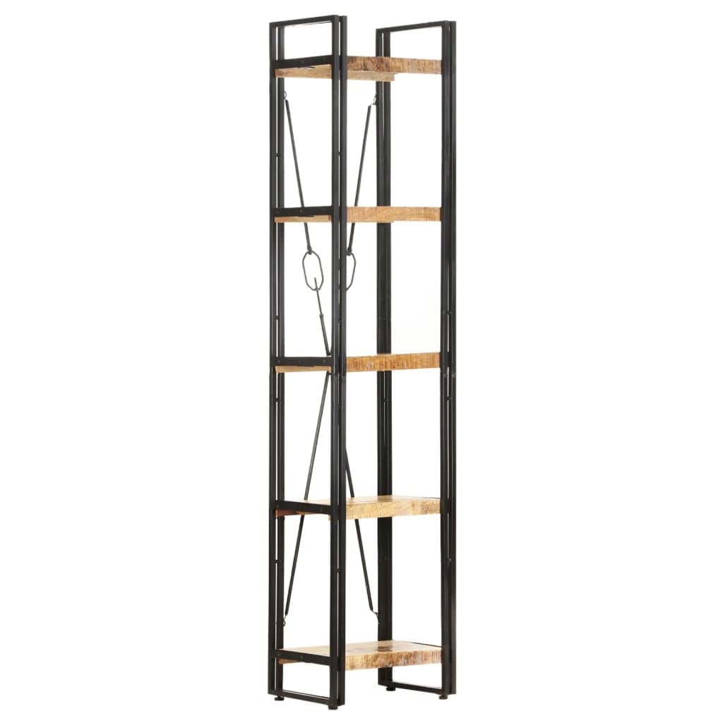 Modern 5-Tier Open Bookcase with Solid Mango Wood & Metal Frame - Freestanding Office Shelf Organizer 15.4
