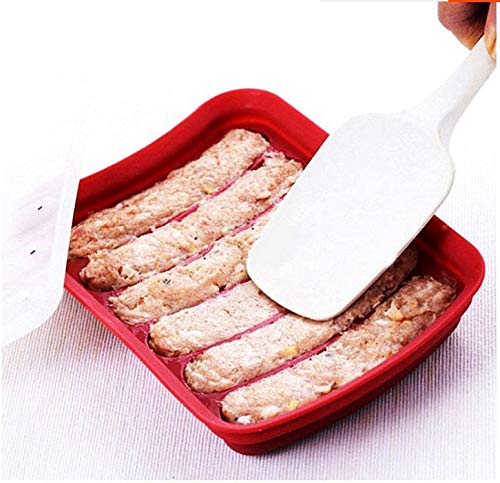 Non-Stick Silicone Hot Dog Mold - 6-Cavity BPA Free Sausage Steamer for Oven & Microwave | Perfect for Homemade Hot Dogs, Ice Cubes, Bread, Candy, Jelly & Chocolate Baking - Red