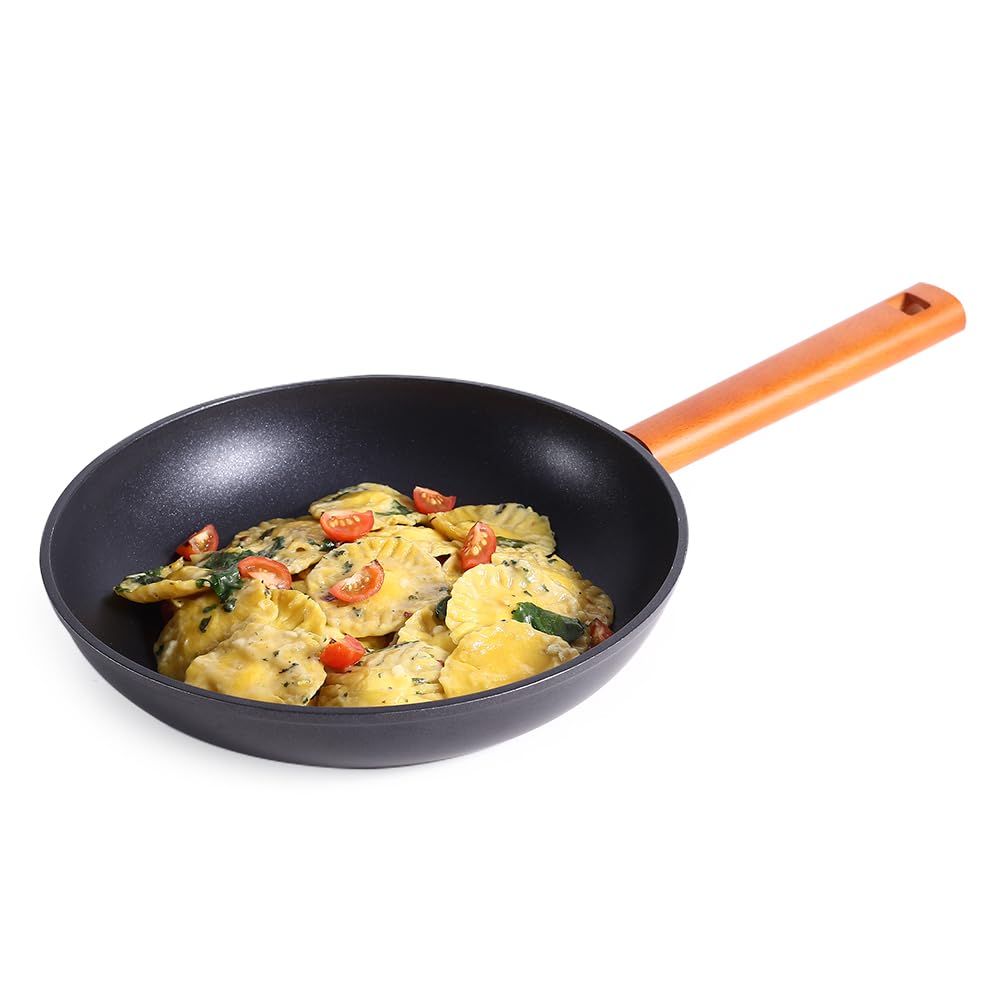 Wonderchef Caesar Forged Virgin Aluminium Fry Pan - 1 LTR, 20cm, Black - Healthy Greblon C3 Non-Stick Coating, PFOA Free - German Beechwood Handles - Perfect for Frying, Sauteing, Roasting - Easy to Clean - Ideal for Home Cooking, Professional Kitchens & Healthy Meal Prep
