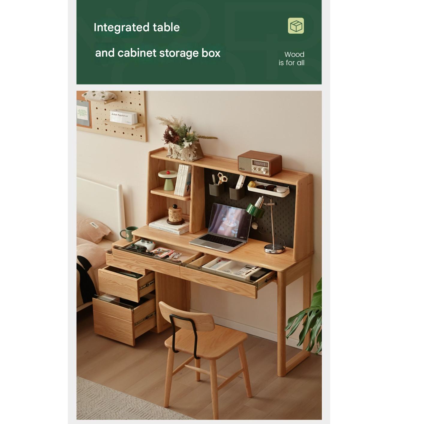 Solid Oak Wood Modern Adjustable Computer Desk - Extendable Workstation for Home Office, Gaming & Study
