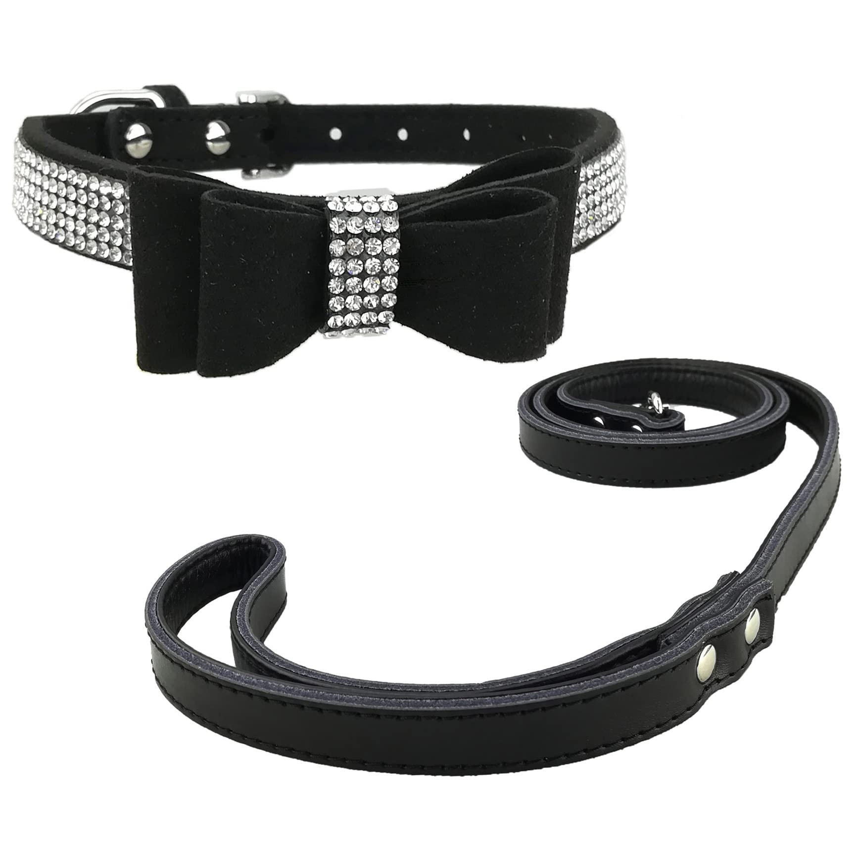 Stylish Dog Collar with Bow Tie & Matching Leash Set - Sparkling Bling Pet Accessories for Small Dogs & Puppies | Perfect for Daily Walks, Pet Parties & Photo Shoots