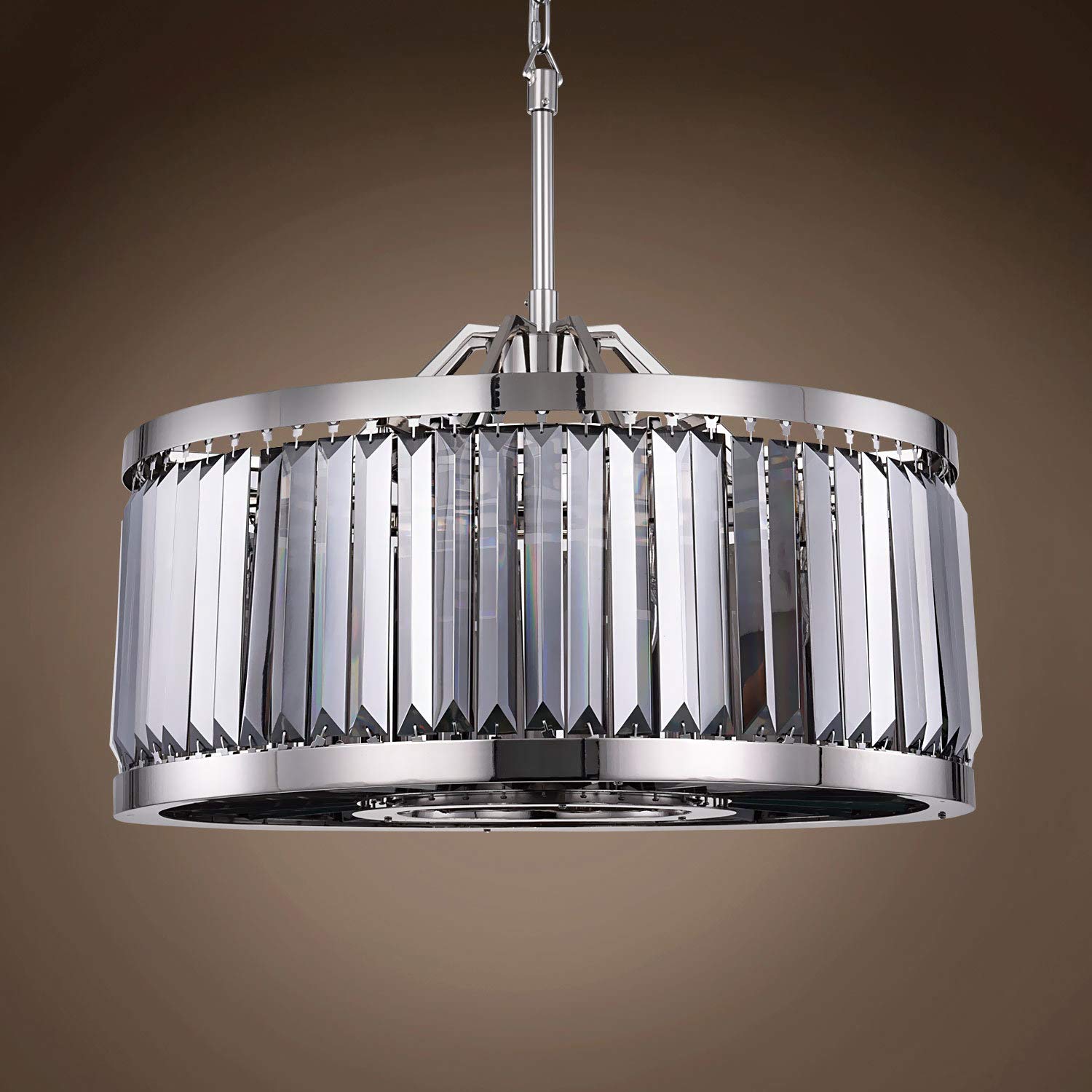 Prysm Transitional 8-Light 28-Inch Smoke Crystal Chandelier with Polished Nickel Finish - Elegant Ceiling Light Fixture for Dining Room, Living Room & Bedroom Lighting