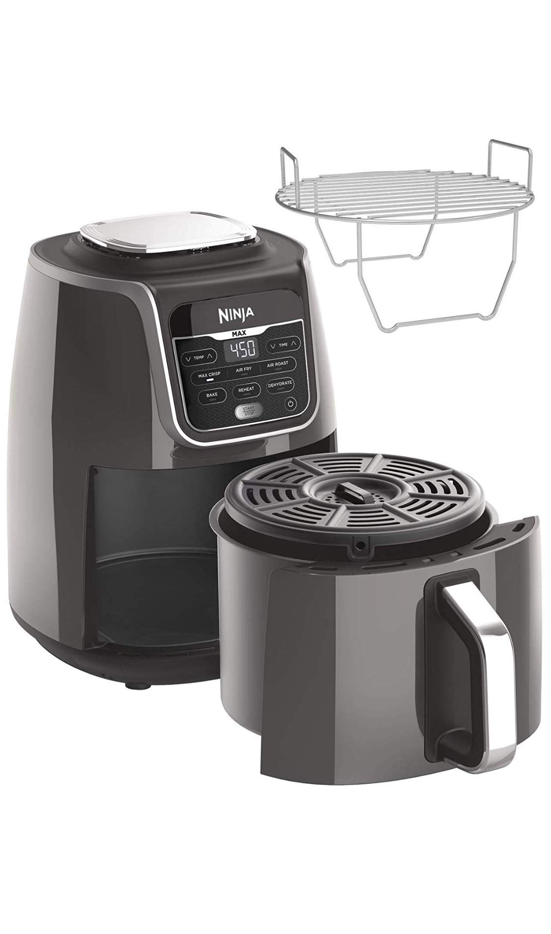 Ninja AF161 Max XL Air Fryer 5.5 Quart - Large Capacity Air Fryer for Cooking, Crisping, Roasting, Baking, Reheating & Dehydrating - High Gloss Finish Grey - Perfect for Family Meals, Healthy Snacks & Quick Weeknight Dinners