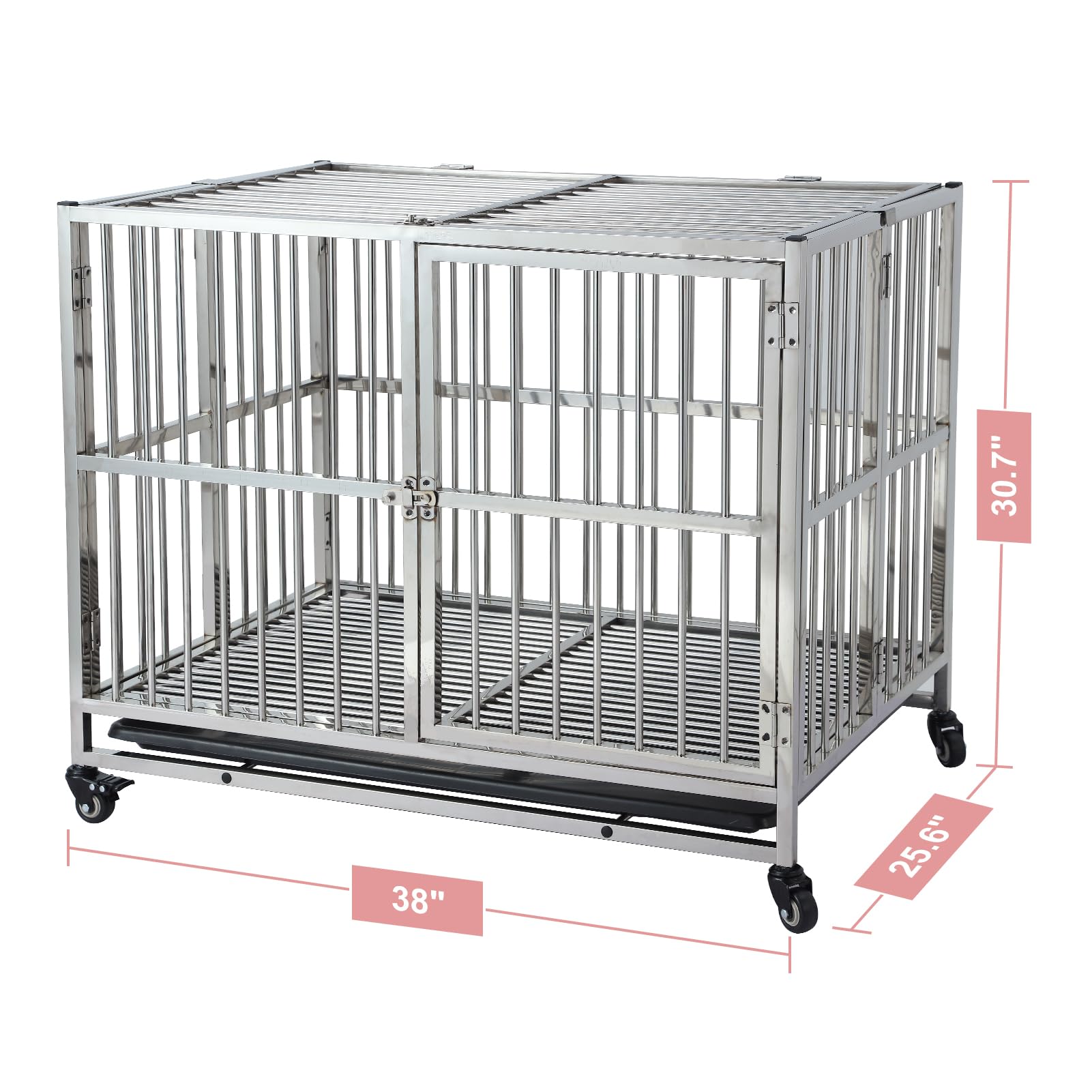 **GARVEE 38-Inch Heavy Duty Indestructible Dog Crate - Escape-Proof Steel Kennel for Small, Medium & Large Dogs - Double Door, Wheels, Lock & Removable Tray - Ideal for Indoor Use, Travel & High Anxiety Pets (Silver)**