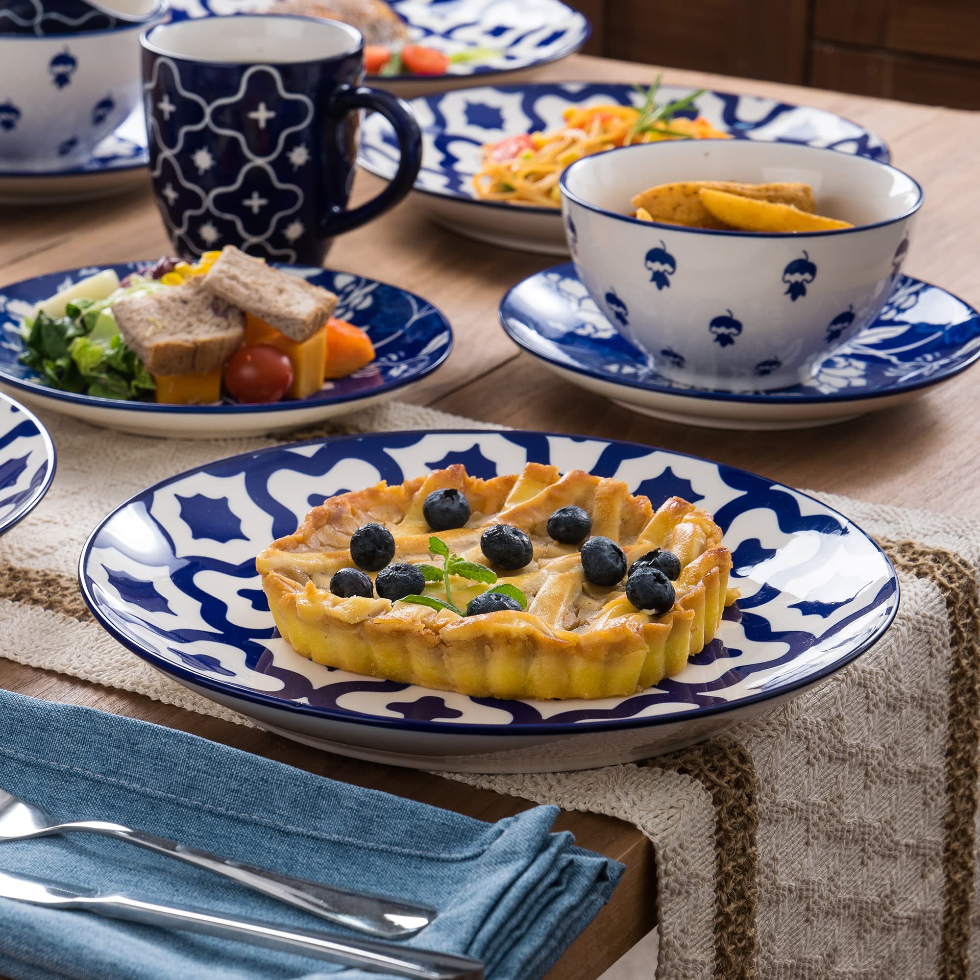 Wisenvoy 16-Piece Stoneware Dinnerware Set - Plates & Bowls for 4, Durable Porcelain Dish Set for Everyday Use, Family Dinners & Entertaining Guests