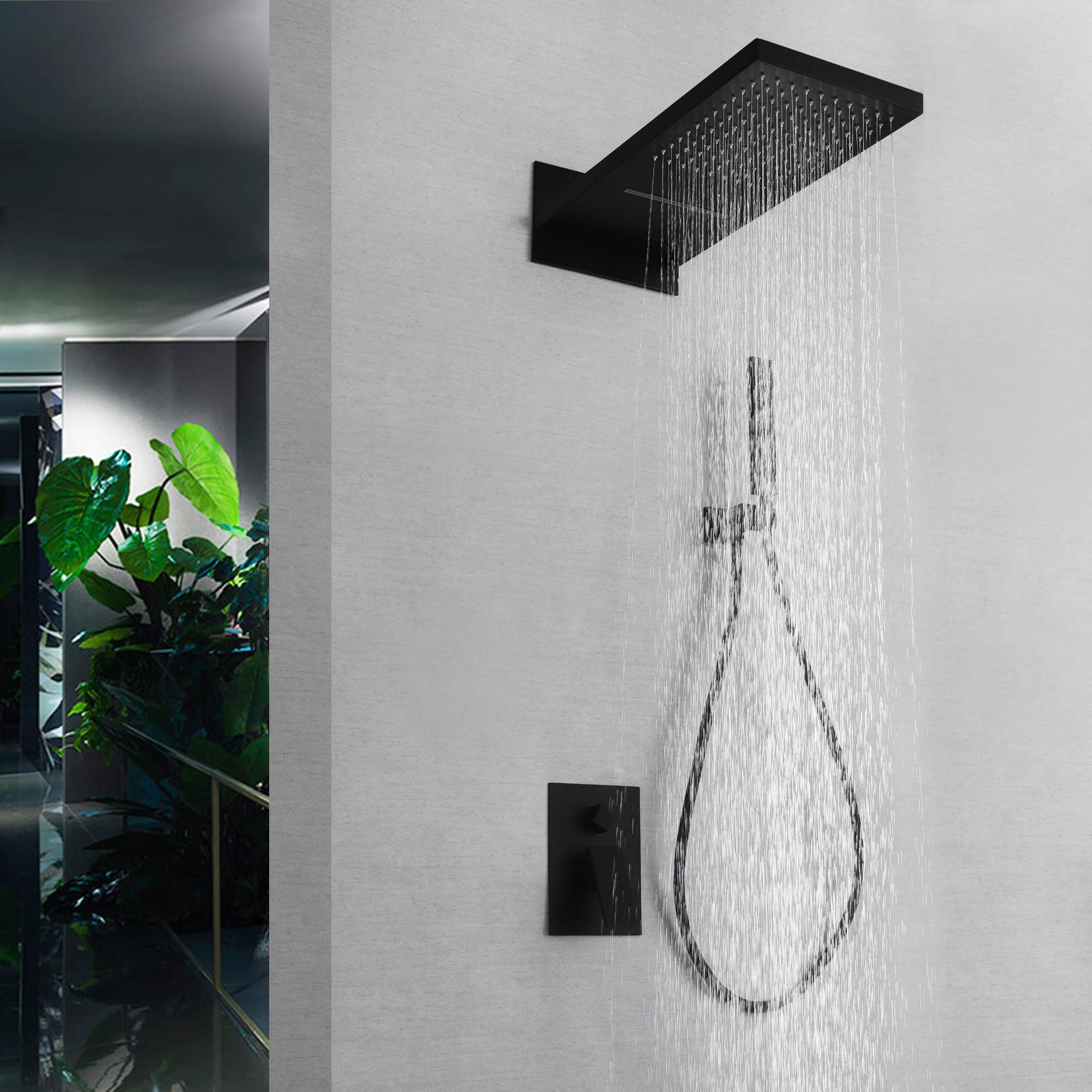 3-Way Waterfall Rain Shower System - Matte Black Wall Mount Shower Head with Handheld Sprayer for Luxurious Bathroom Experience | Perfect for Spa-Like Relaxation and Modern Home Decor