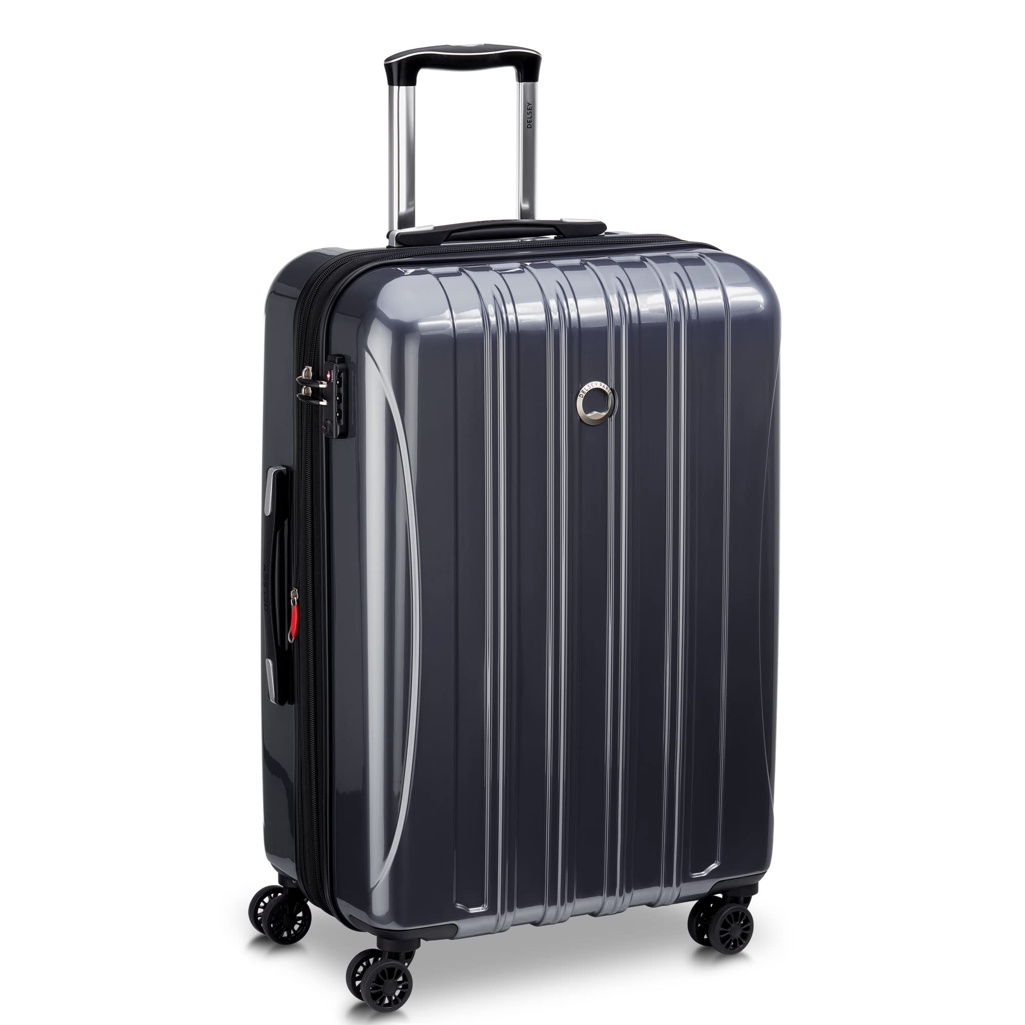 Delsey Helium Aero 25-Inch Expandable Spinner Luggage - Lightweight Carry On Suitcase with 360° Wheels, TSA Lock & Durable Shell (Platinum) - Perfect for Business Travel & International Trips