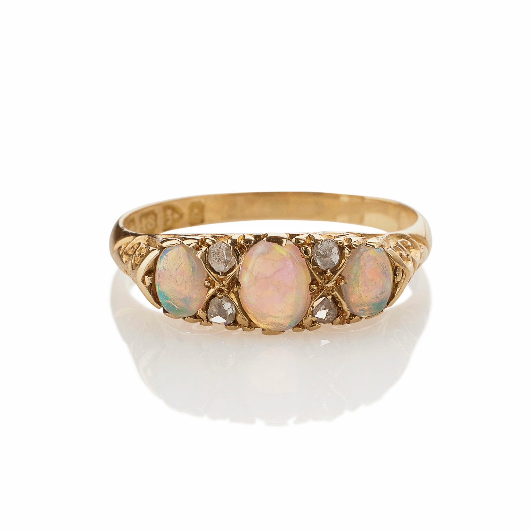 Exquisite English Precious Opal & Rose Cut Diamond Ring - Elegant Jewelry for Weddings, Anniversaries & Special Occasions