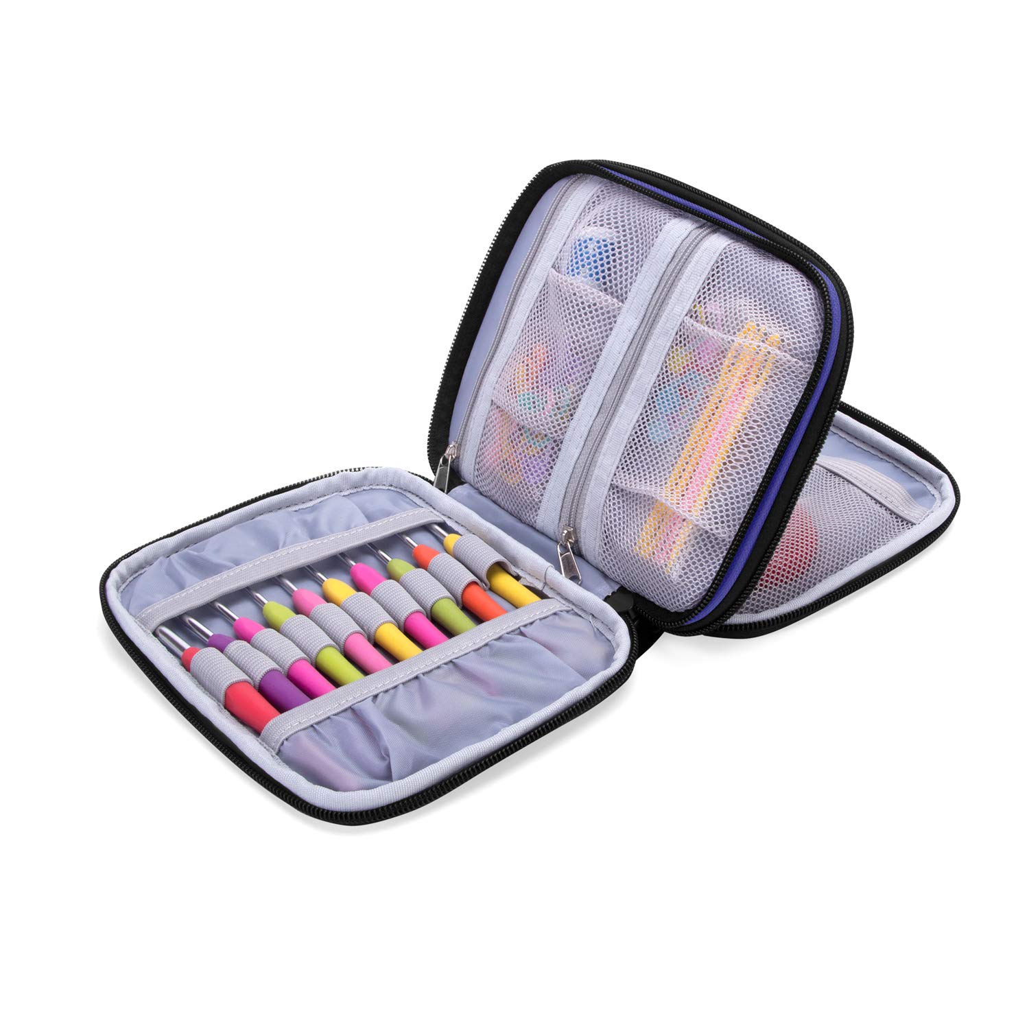 Premium Crochet Hook Case with Zipper & Web Pockets - Organizer Bag for Knitting Needles & Accessories - Portable & Durable Medium Size in Blue Violet - Perfect for Travel, Crafting & Crochet Projects