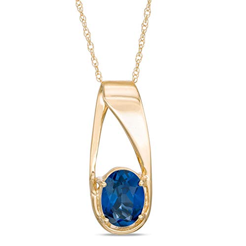 Lab-Created Oval Blue Sapphire Diamond Pendant Necklace - September Birthstone Jewelry in 10k Solid Yellow Gold with 18
