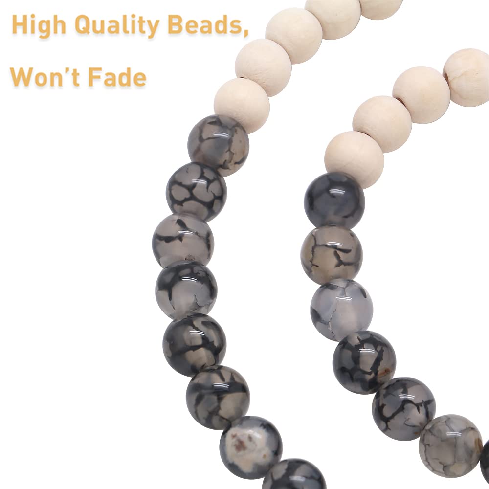 Wooden Beaded Lanyard for ID Badges & Keys - Black Dragon Vein Stone - Office & Event Use